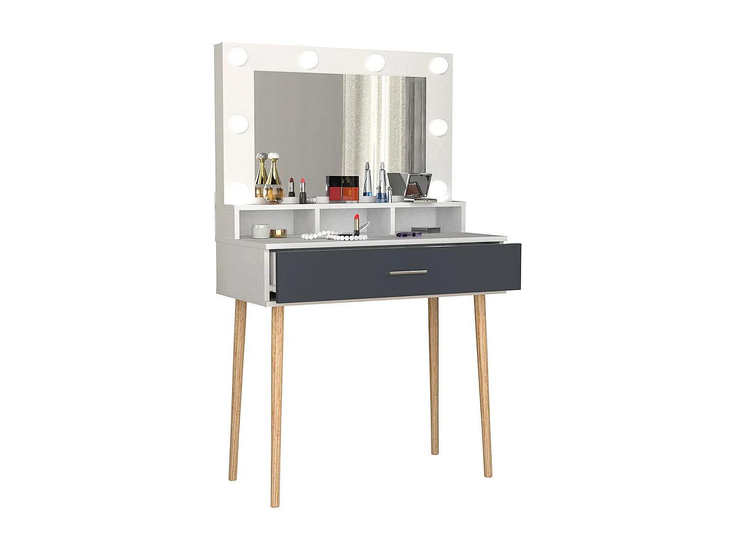 Makeup table Lindas White / Anthracite H. 133 x W. 80 x D. 40 cm