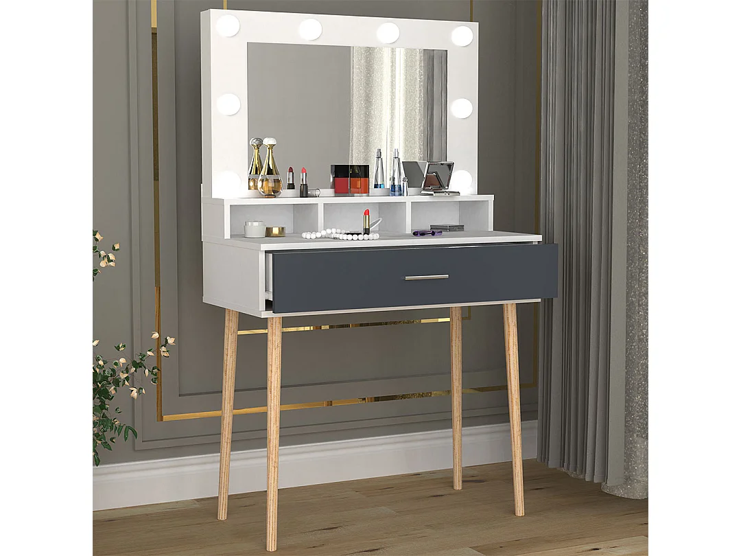 Makeup table Lindas White / Anthracite H. 133 x W. 80 x D. 40 cm