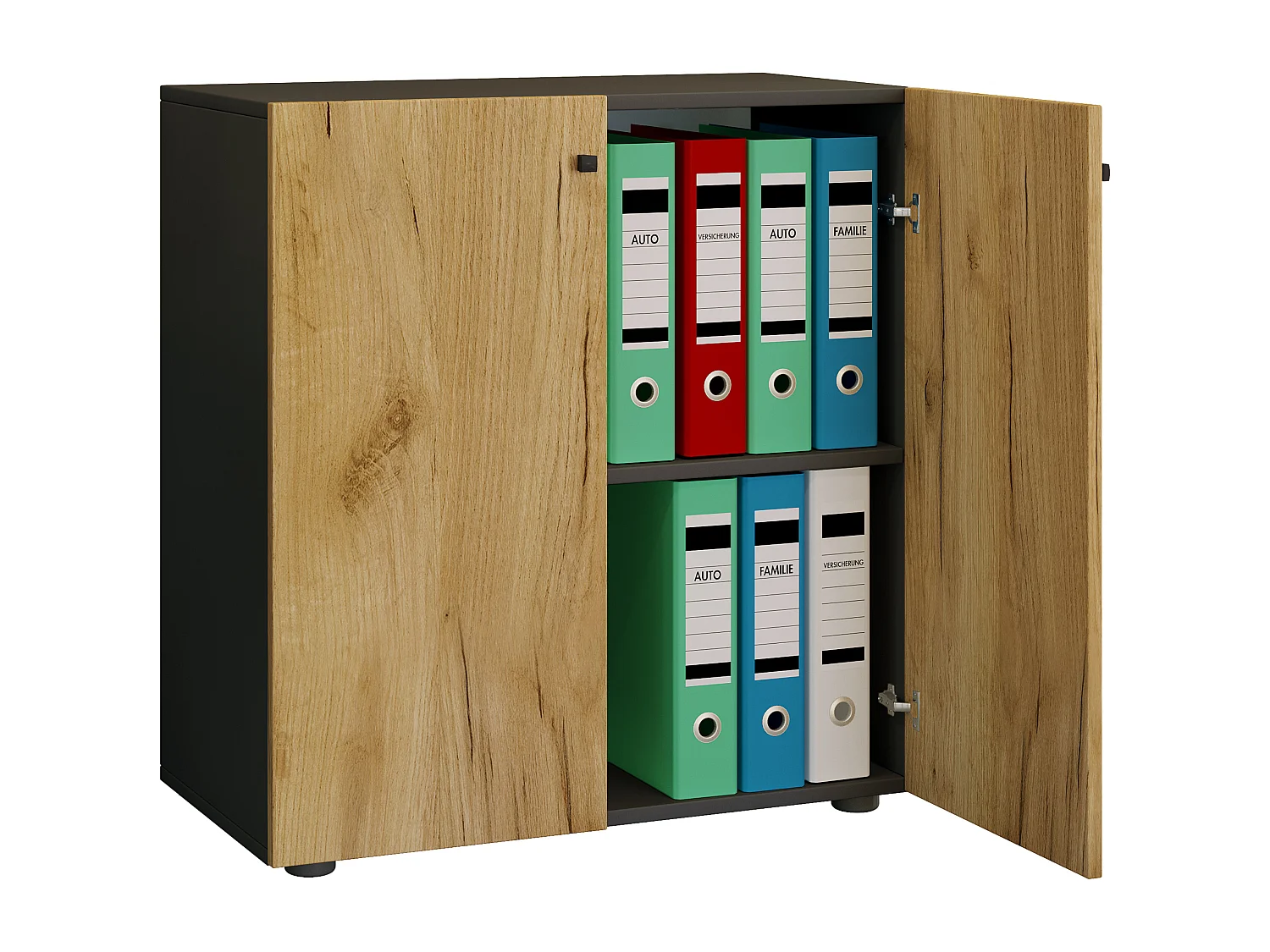 Office cabinet Lona Anthracite / honey oak W. 70 x H. 74 x D. 40 cm