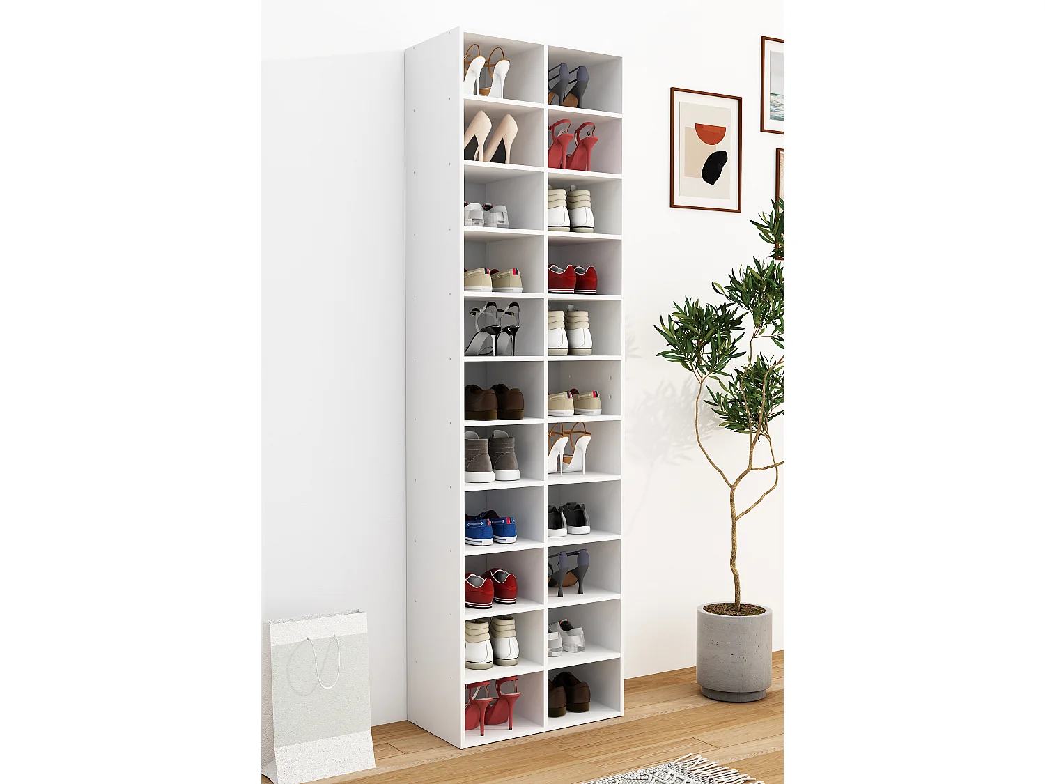 Shoe Shelf Hinsol White H. 183 x W. 52 x D. 30 cm