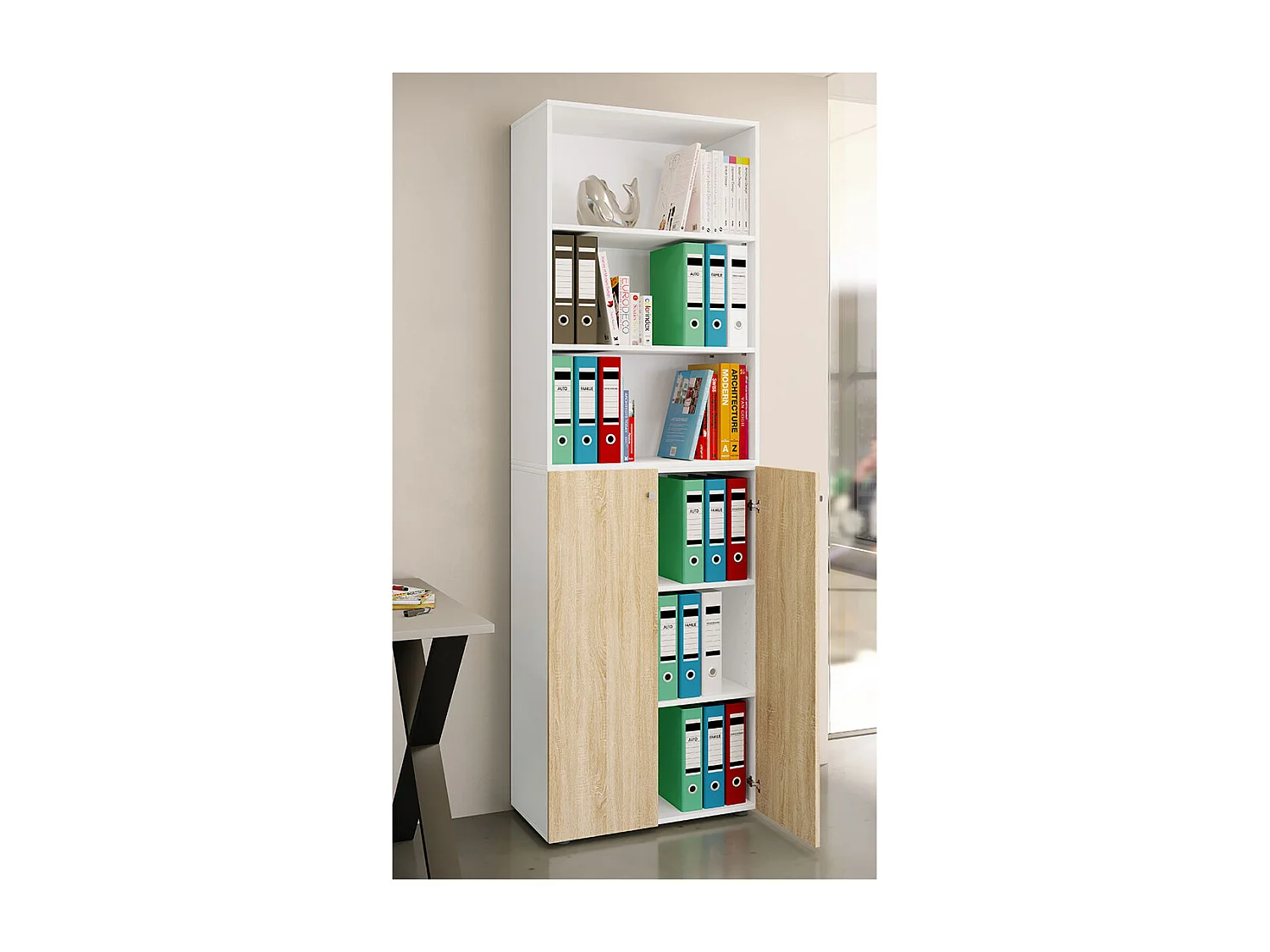 Office cabinet Ulas White / Sonoma oak H. 220 x W. 70 x D. 40cm