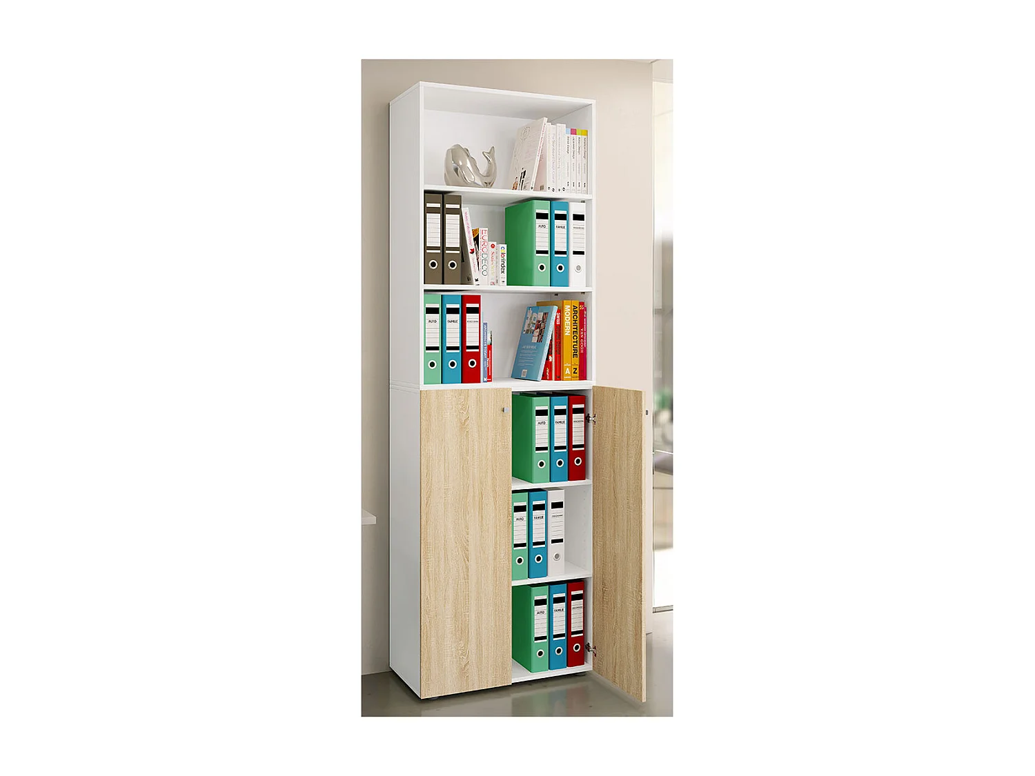 Office cabinet Ulas White / Sonoma oak H. 220 x W. 70 x D. 40cm