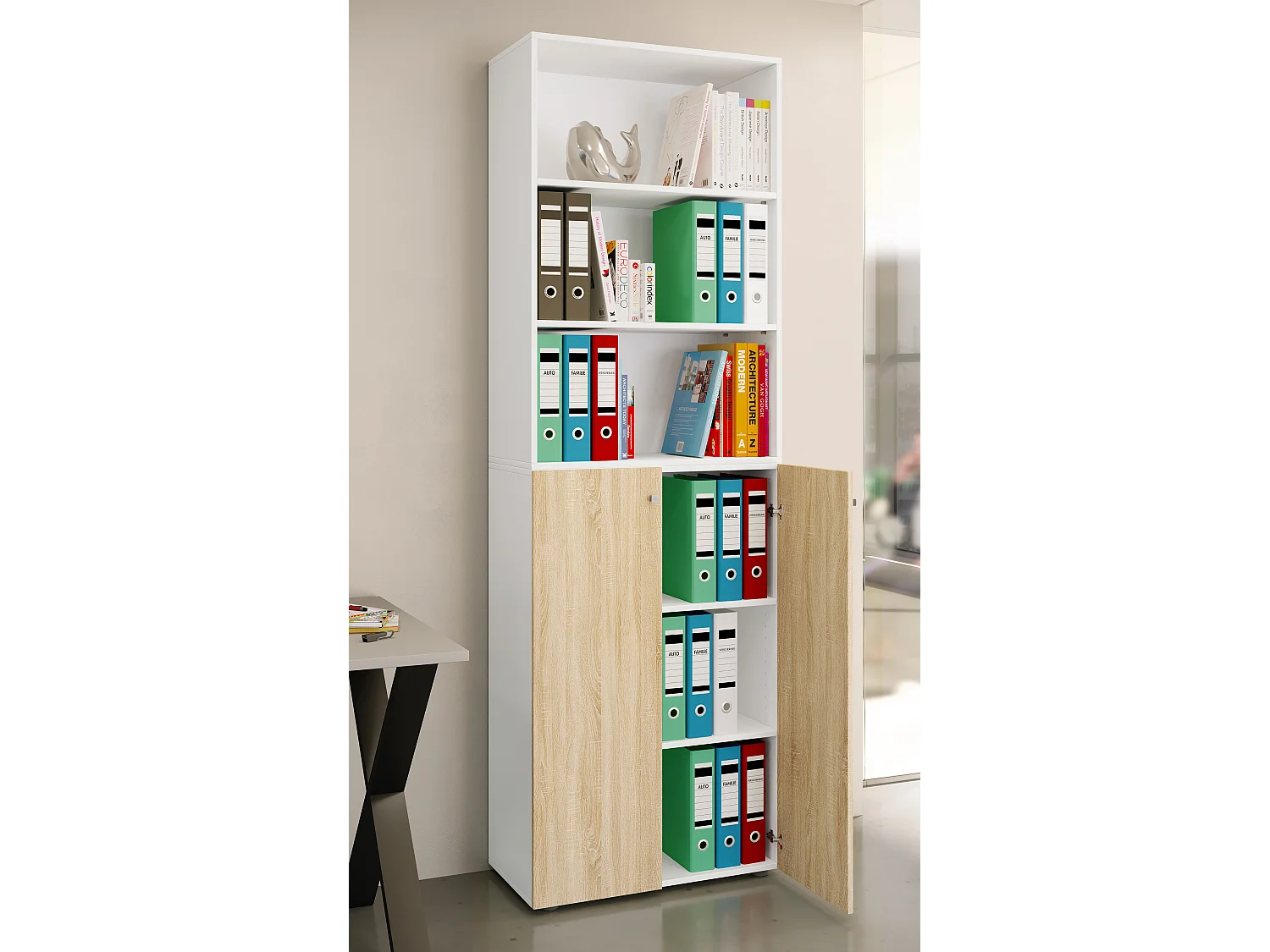 Office cabinet Ulas White / Sonoma oak H. 220 x W. 70 x D. 40cm