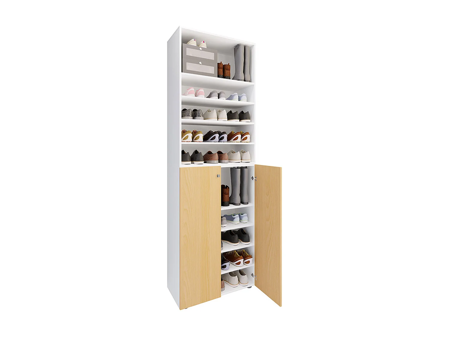 Shoe cabinet Lona White / Beech H. 220 x W. 70 x D. 40cm