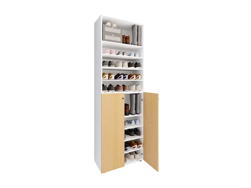 Shoe cabinet Lona White / Beech H. 220 x W. 70 x D. 40cm