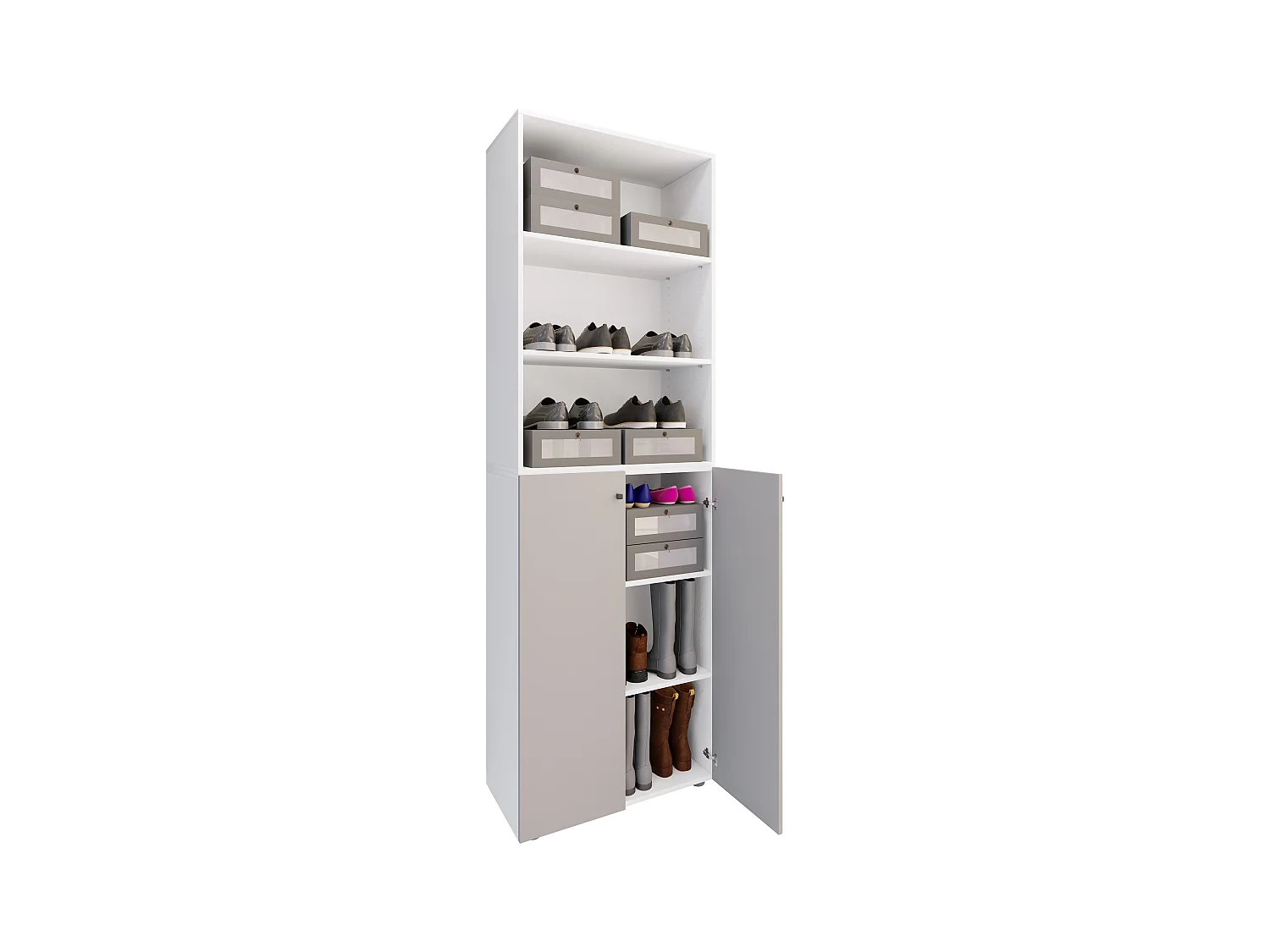 Shoe cabinet Lona White / Gray H. 220 x W. 70 x D. 40cm