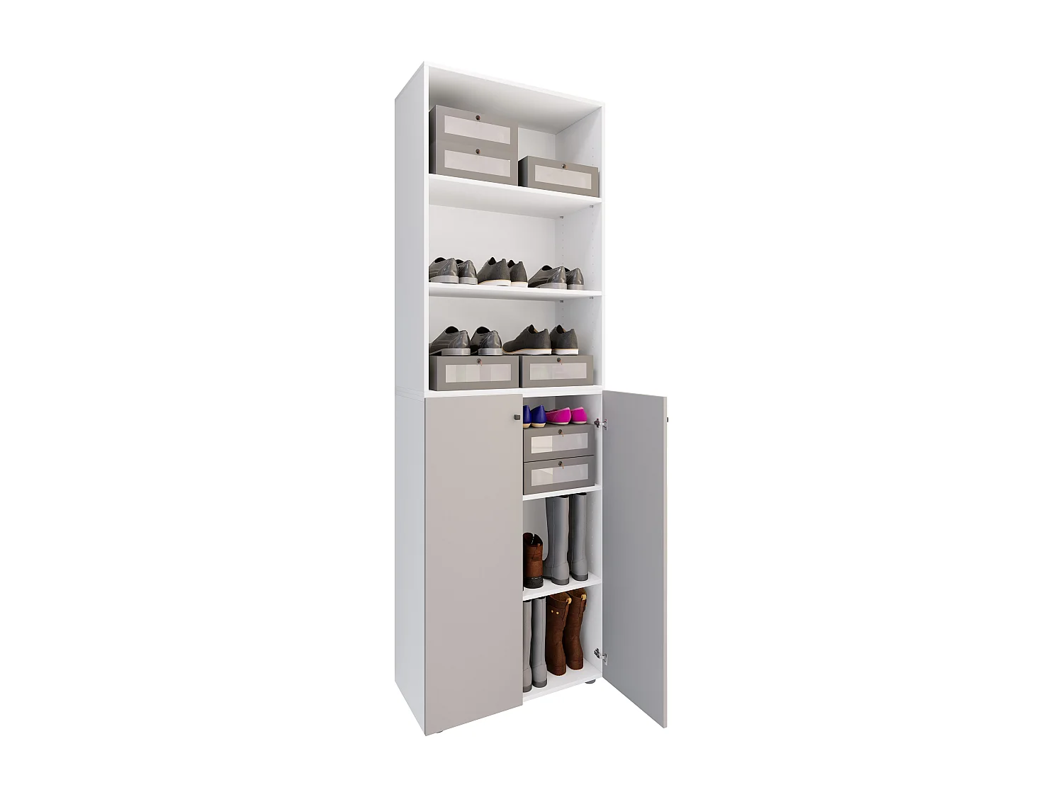 Shoe cabinet Lona White / Gray H. 220 x W. 70 x D. 40cm