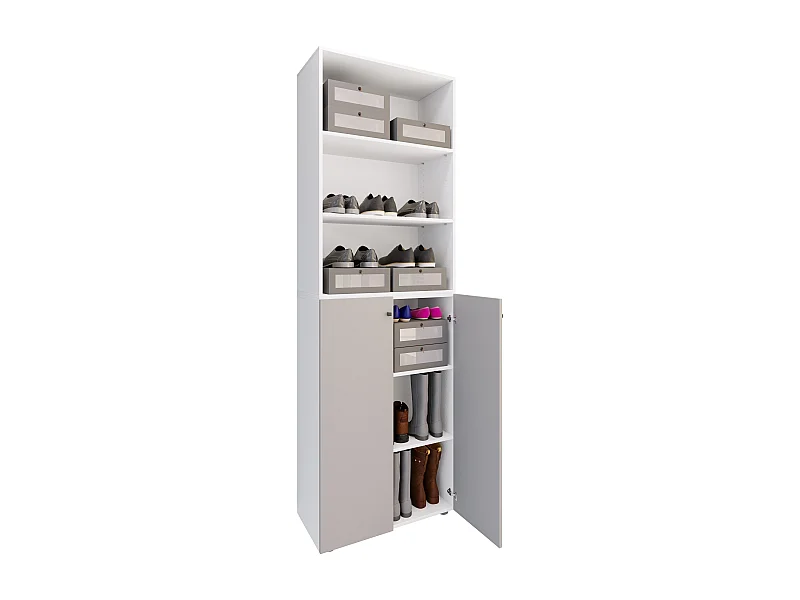 Shoe cabinet Lona White / Gray H. 220 x W. 70 x D. 40cm