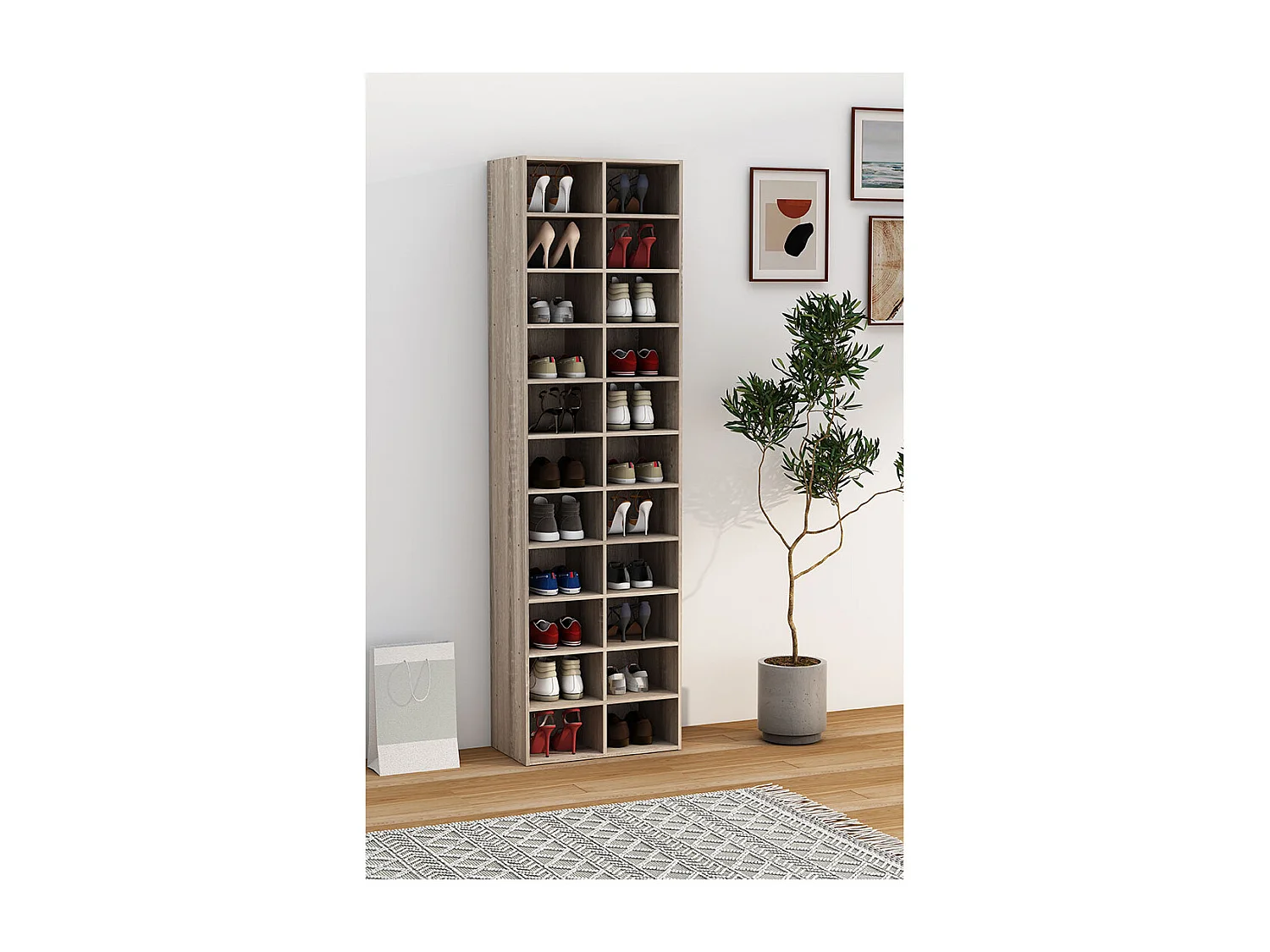 Prateleira de sapato de madeira VCM | Dimensões aprox. A. 183 x L. 52 x P. 30 cm | Sapato com 22 compartimentos | Gabinete de sapato - Hinsol XL (Sonoma oak)