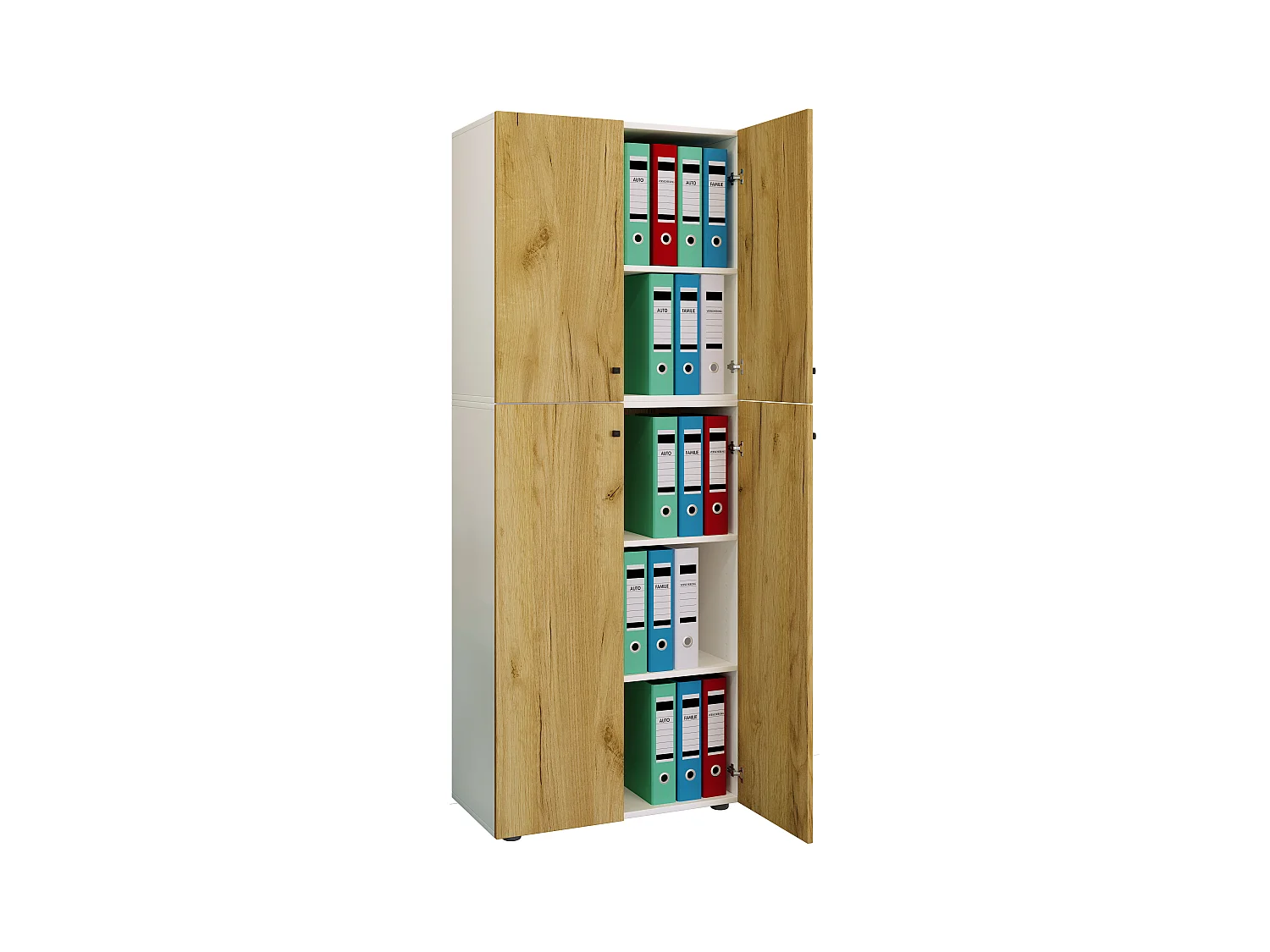 Office cabinet Lona White / Honey oak W. 70 x H. 184 x D. 40 cm