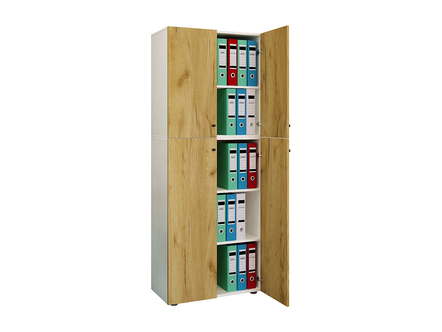Office cabinet Lona White / Honey oak W. 70 x H. 184 x D. 40 cm