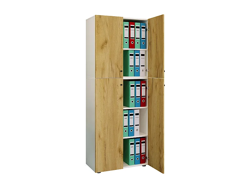 Office cabinet Lona White / Honey oak W. 70 x H. 184 x D. 40 cm