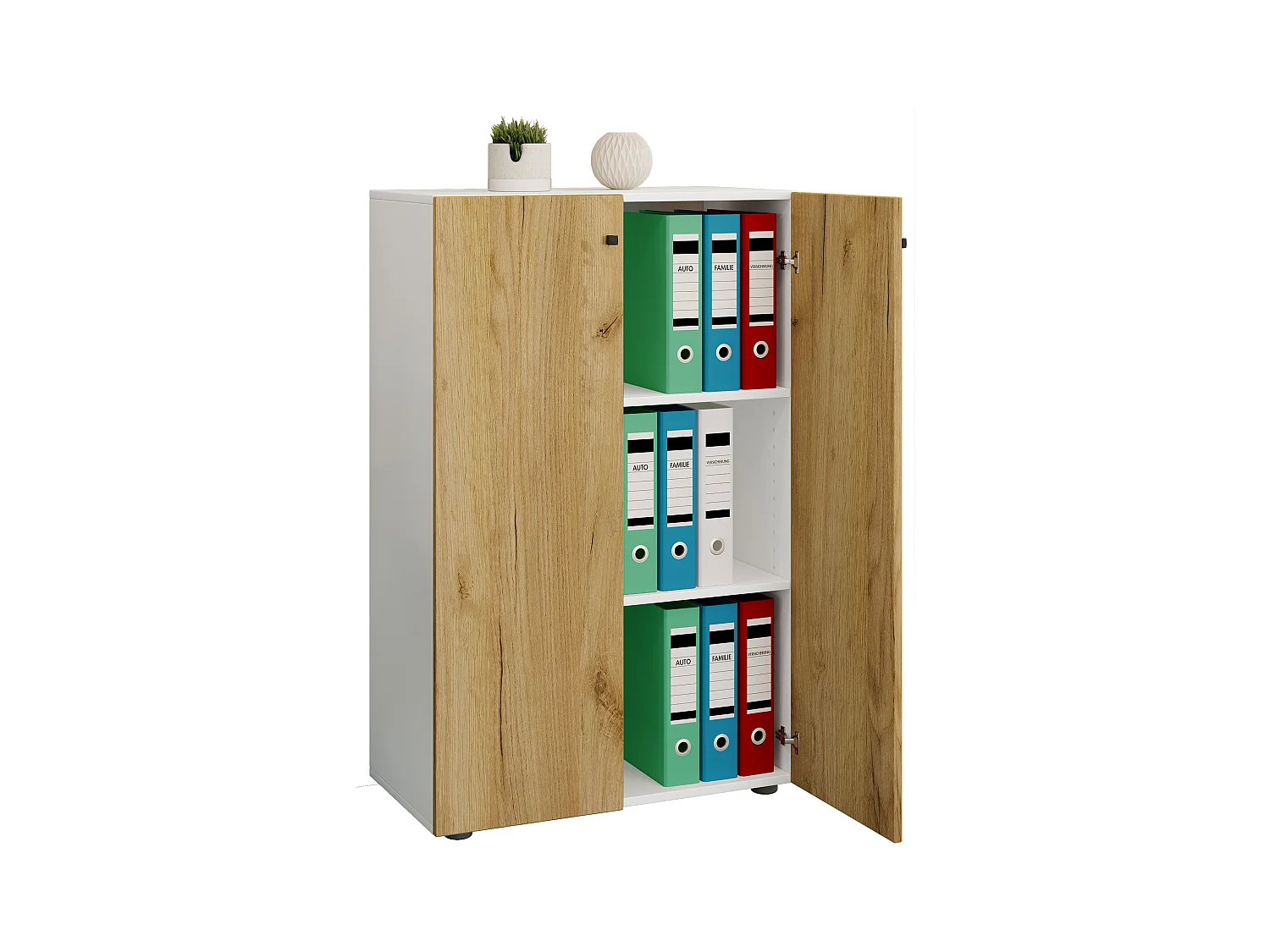 Office cabinet Lona White / Honey oak W. 70 x H. 111 x D. 38 cm
