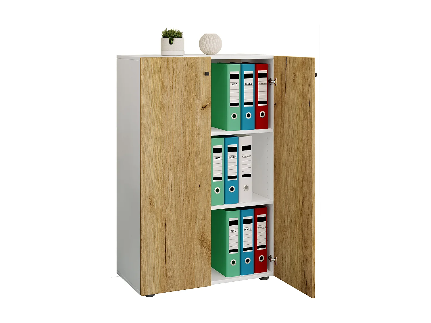 Office cabinet Lona White / Honey oak W. 70 x H. 111 x D. 38 cm