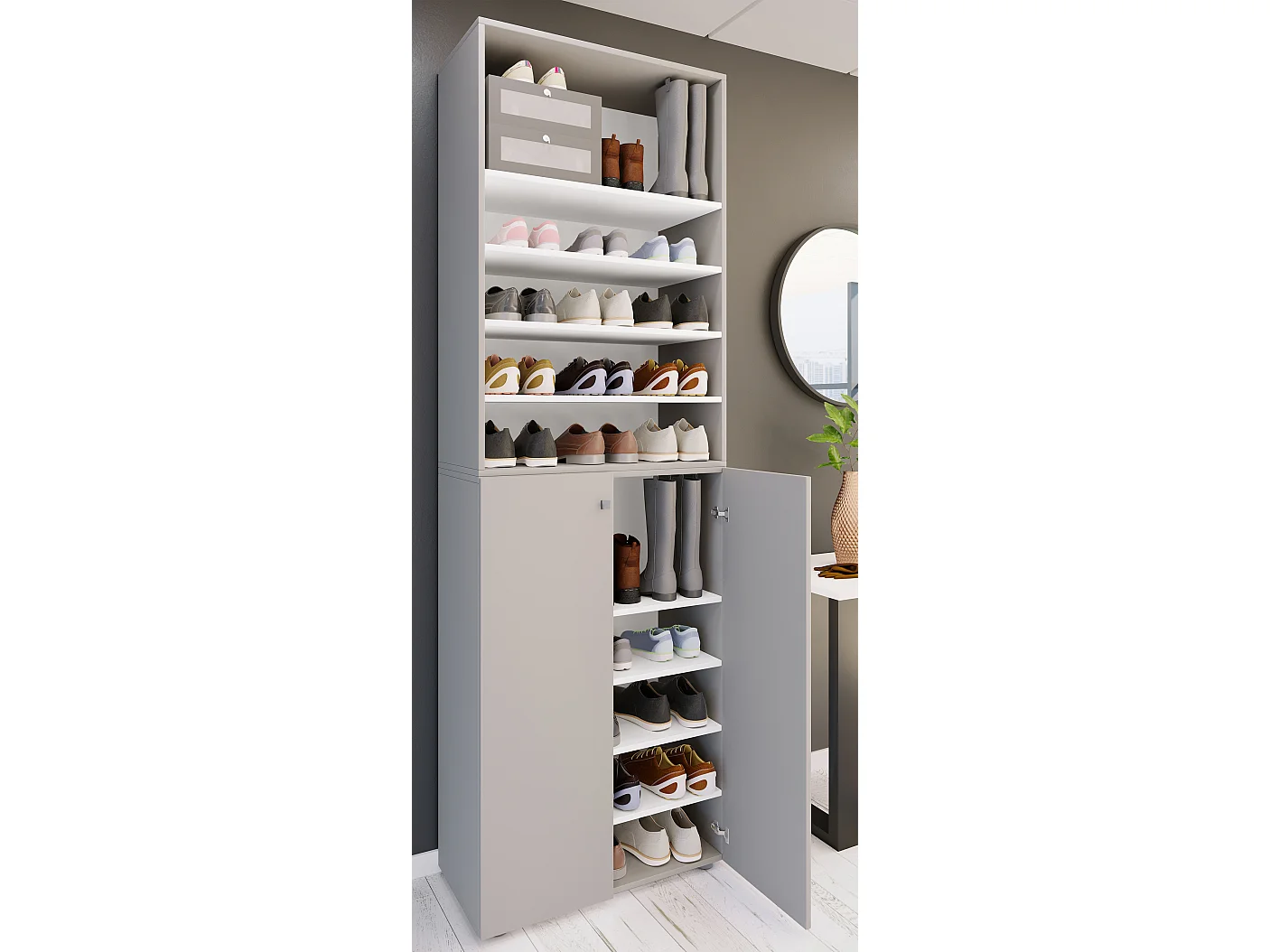 Shoe cabinet Lona Gray H. 220 x W. 70 x D. 40cm