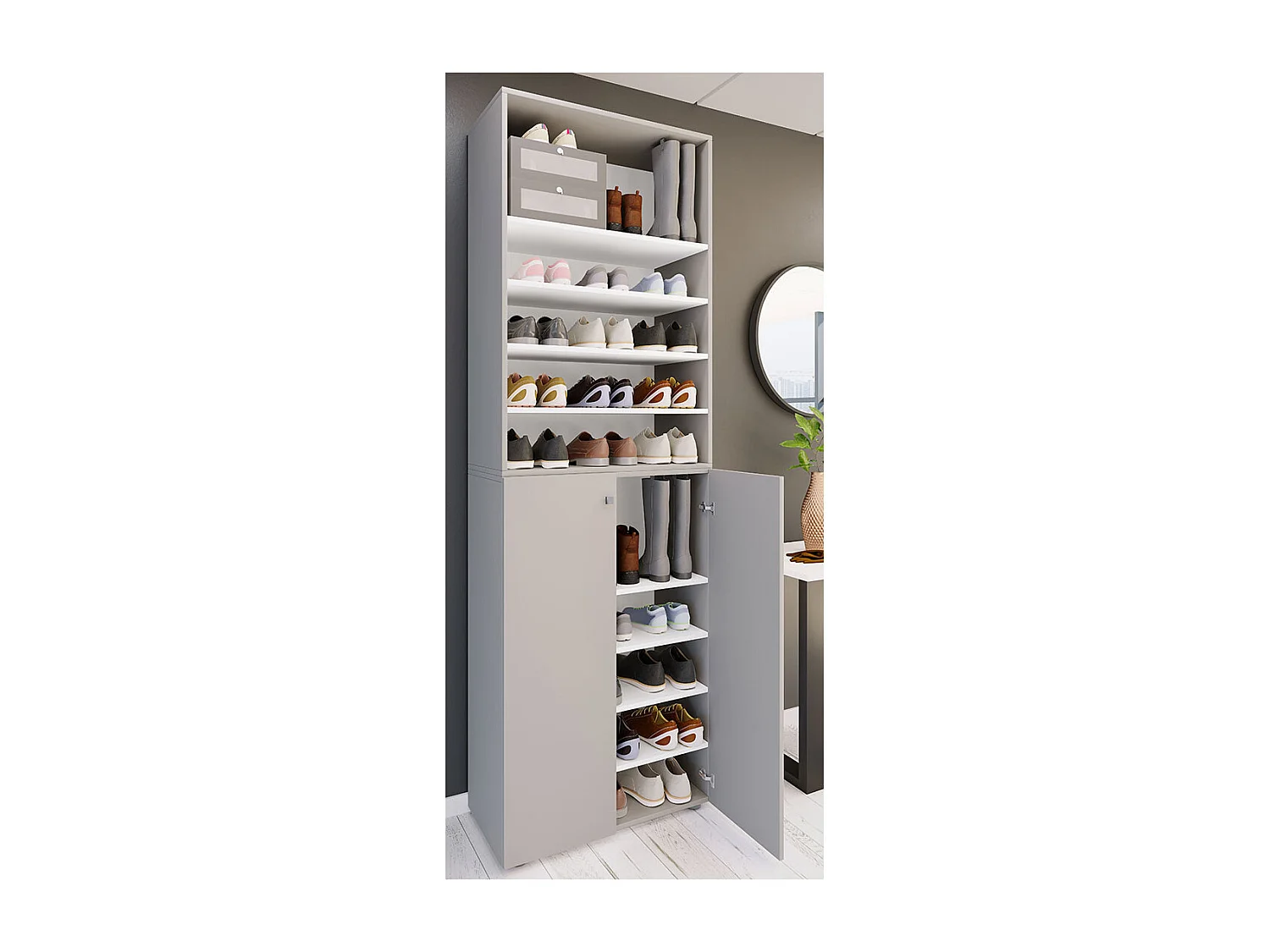 Shoe cabinet Lona Gray H. 220 x W. 70 x D. 40cm