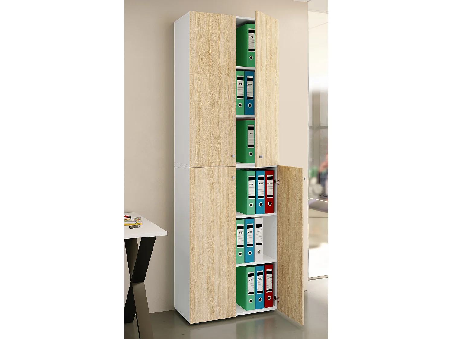 Office cabinet Ulas White / Sonoma oak H. 220 x W. 70 x D. 40cm
