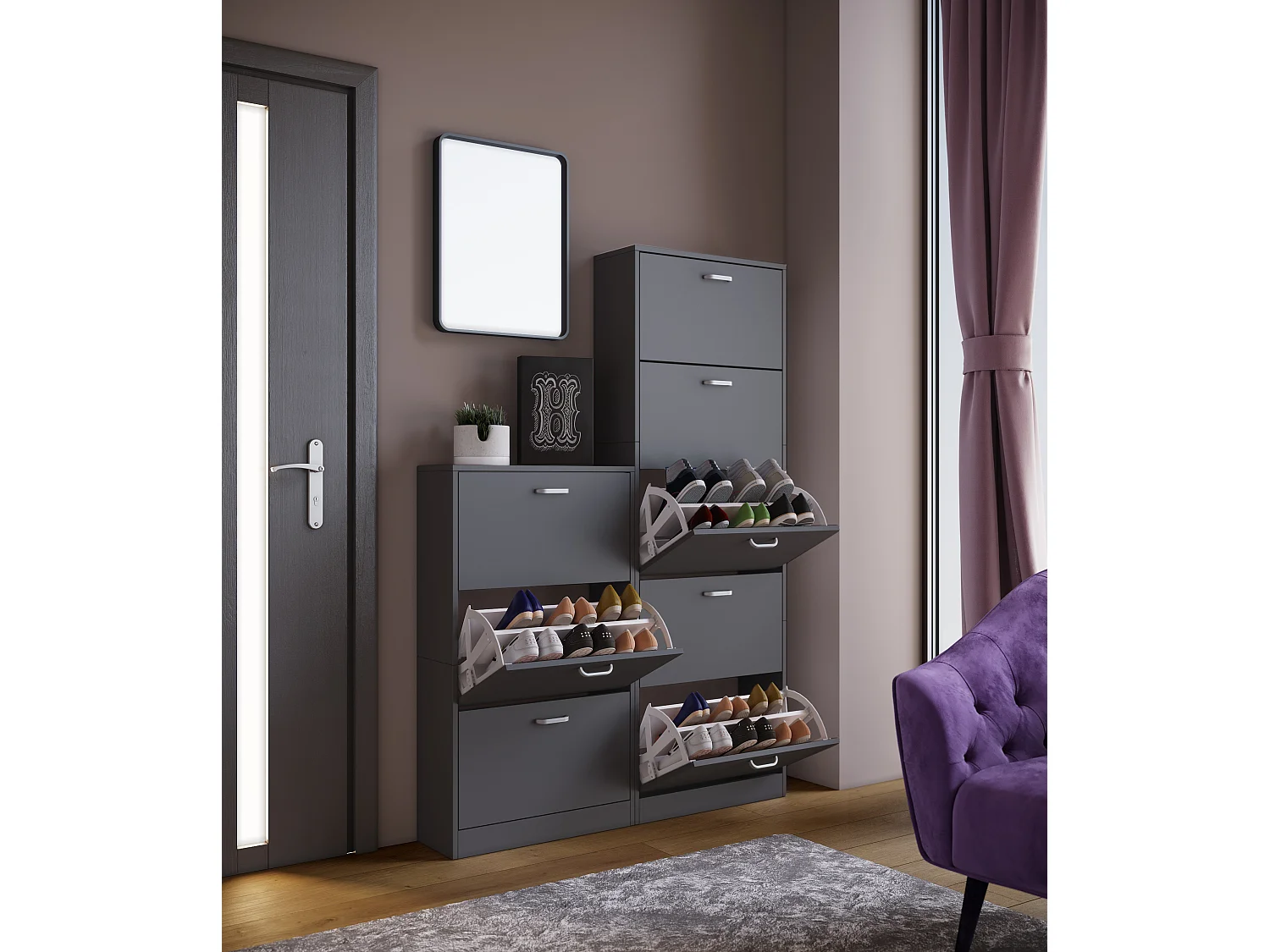 Shoe cabinet Sipos Anthracite H. 105 x W. 59 x D. 22 cm