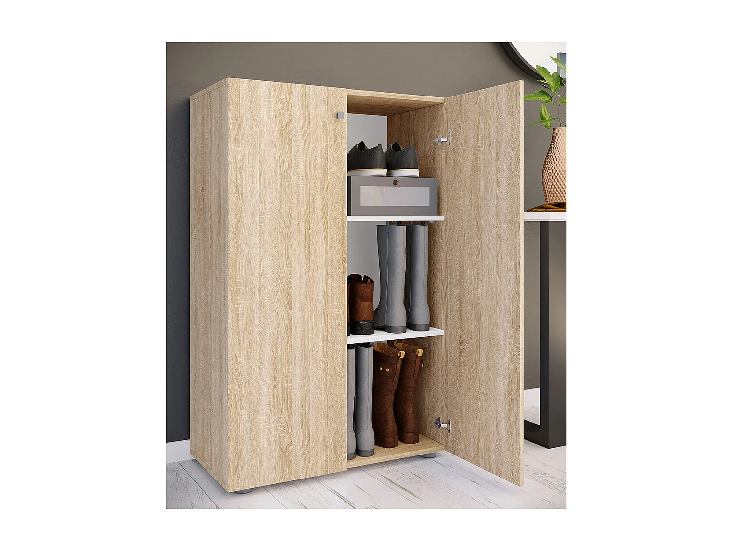 VCM XL Madeira Grande Sapato Gabinete Prateleira Grandes Botas Móveis de Piso Lona 3 Compartimentos (Sonoma Carvalho)