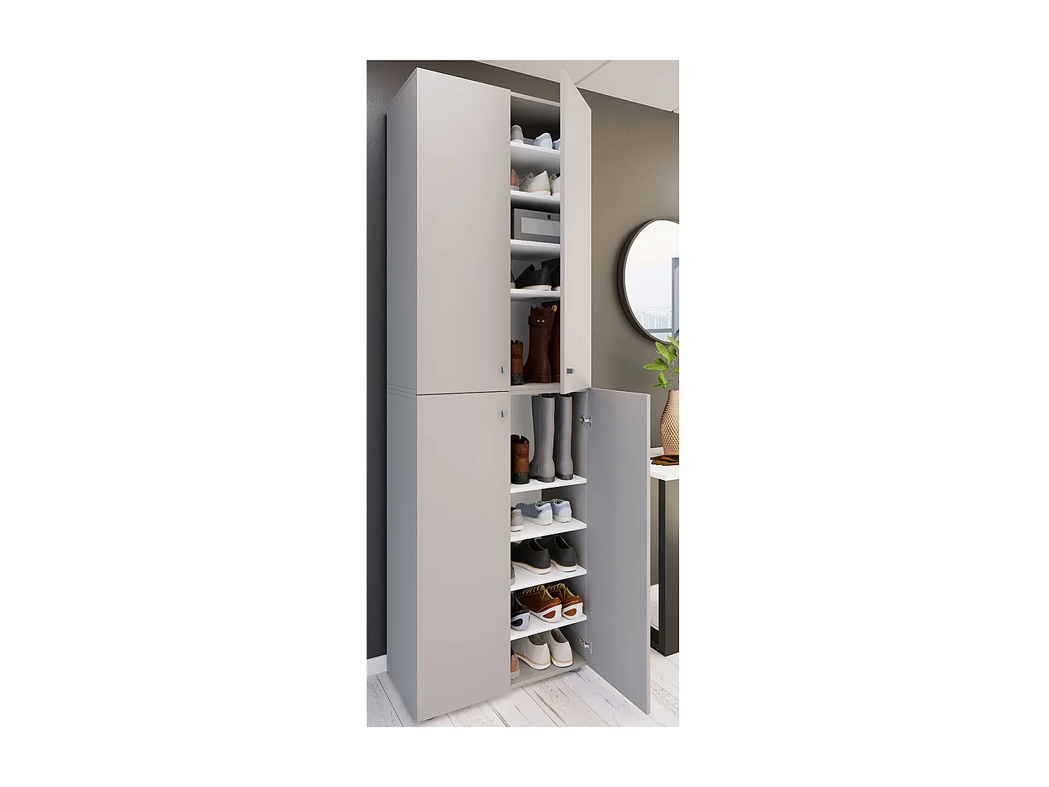 Shoe cabinet Lona Gray H. 220 x W. 70 x D. 40cm