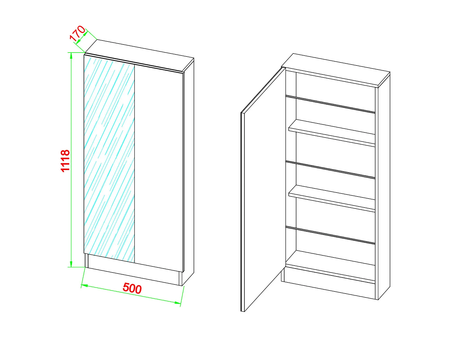 Shoe cabinet Fulisa Book H. 112 x W. 50 x D. 17 cm