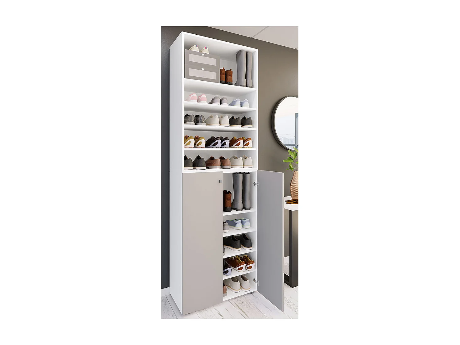 Shoe cabinet Lona White / Gray H. 220 x W. 70 x D. 40cm