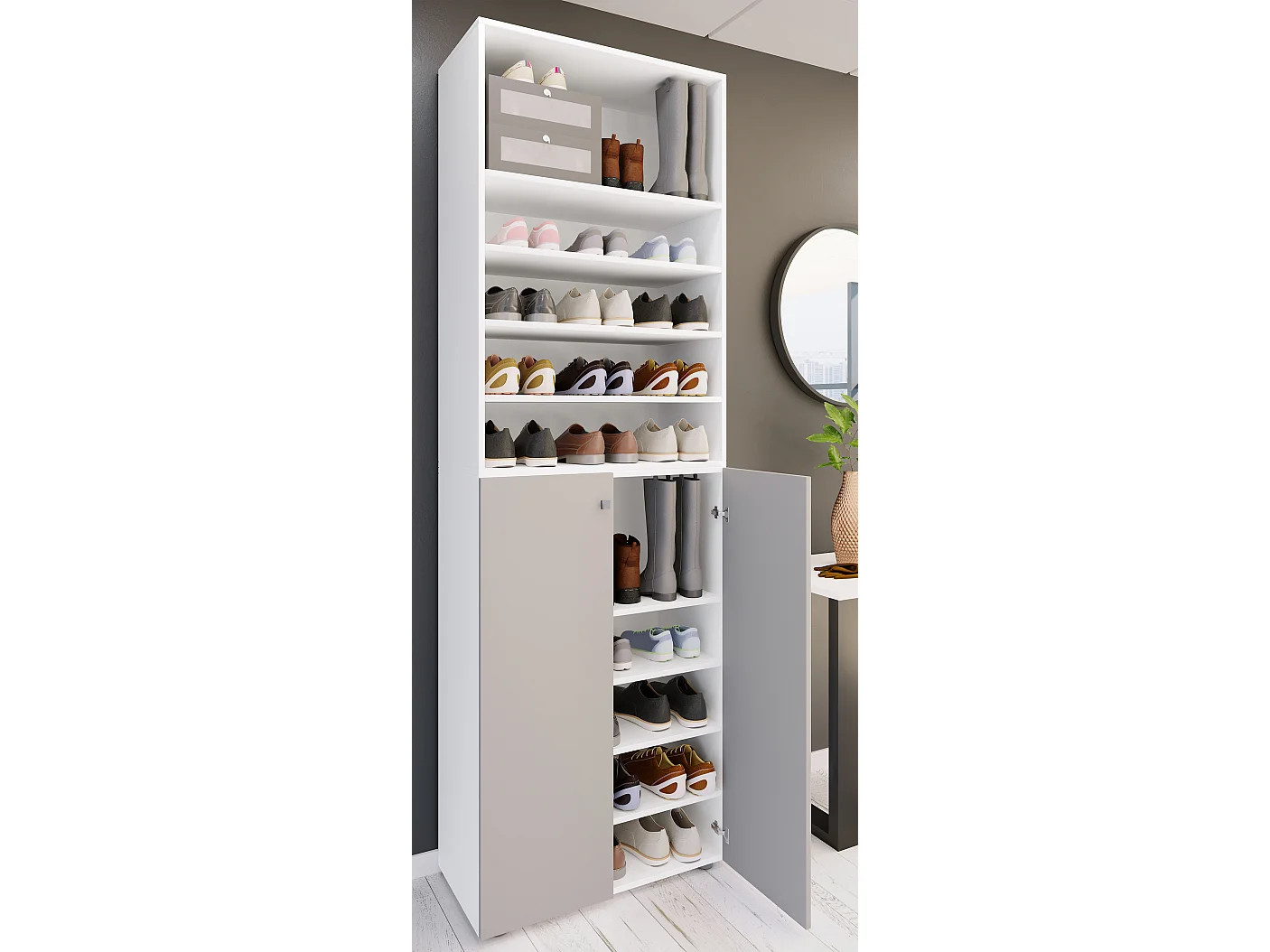Shoe cabinet Lona White / Gray H. 220 x W. 70 x D. 40cm