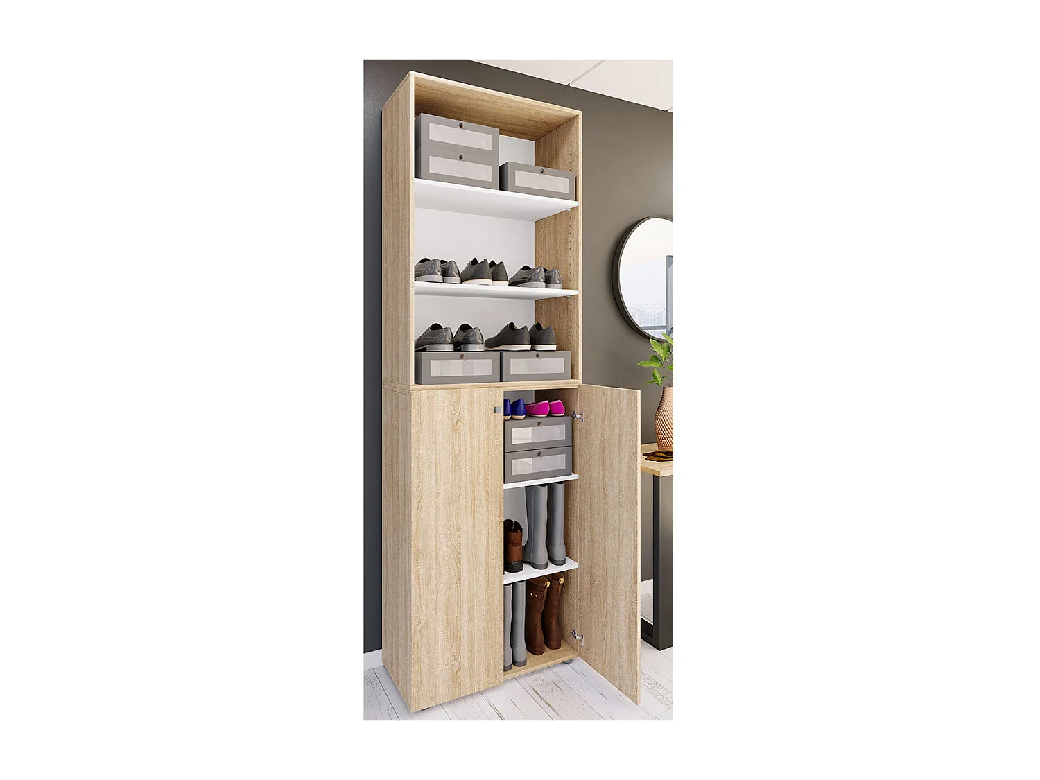 Shoe cabinet Lona Sonoma Oak H. 220 x W. 70 x D. 40cm