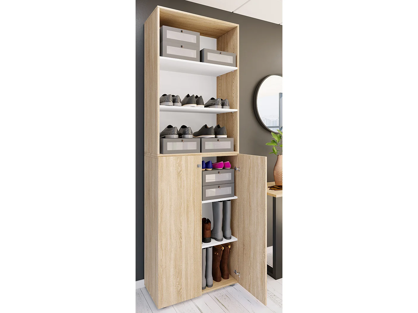 Shoe cabinet Lona Sonoma Oak H. 220 x W. 70 x D. 40cm