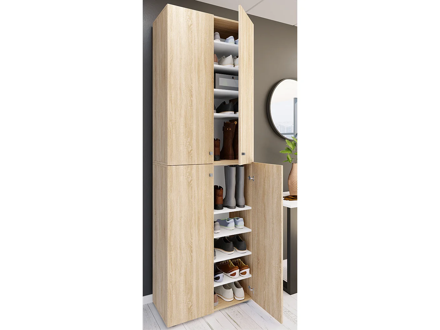 Shoe cabinet Lona Sonoma Oak H. 220 x W. 70 x D. 40cm