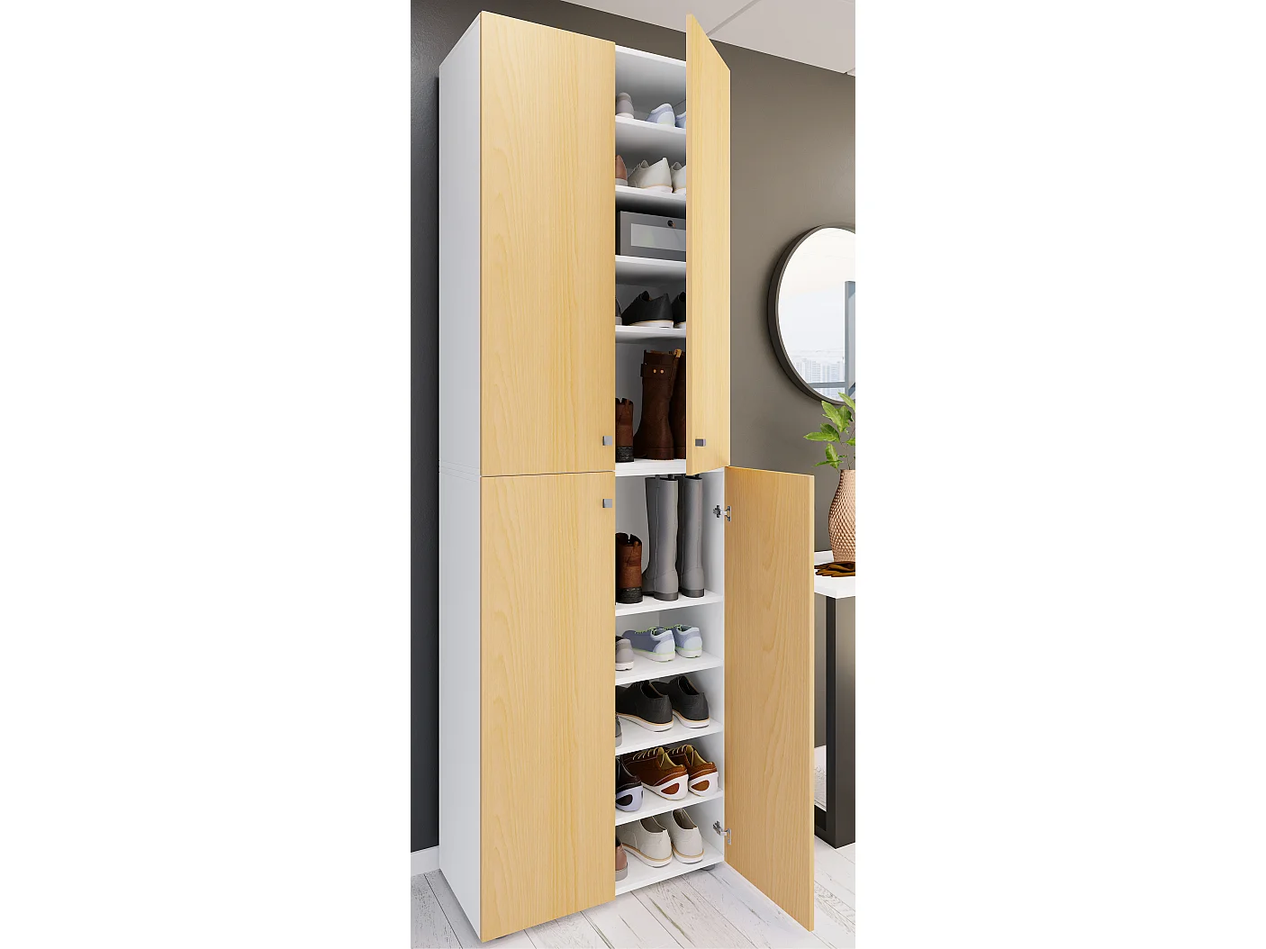 Shoe cabinet Lona White / Beech H. 220 x W. 70 x D. 40cm