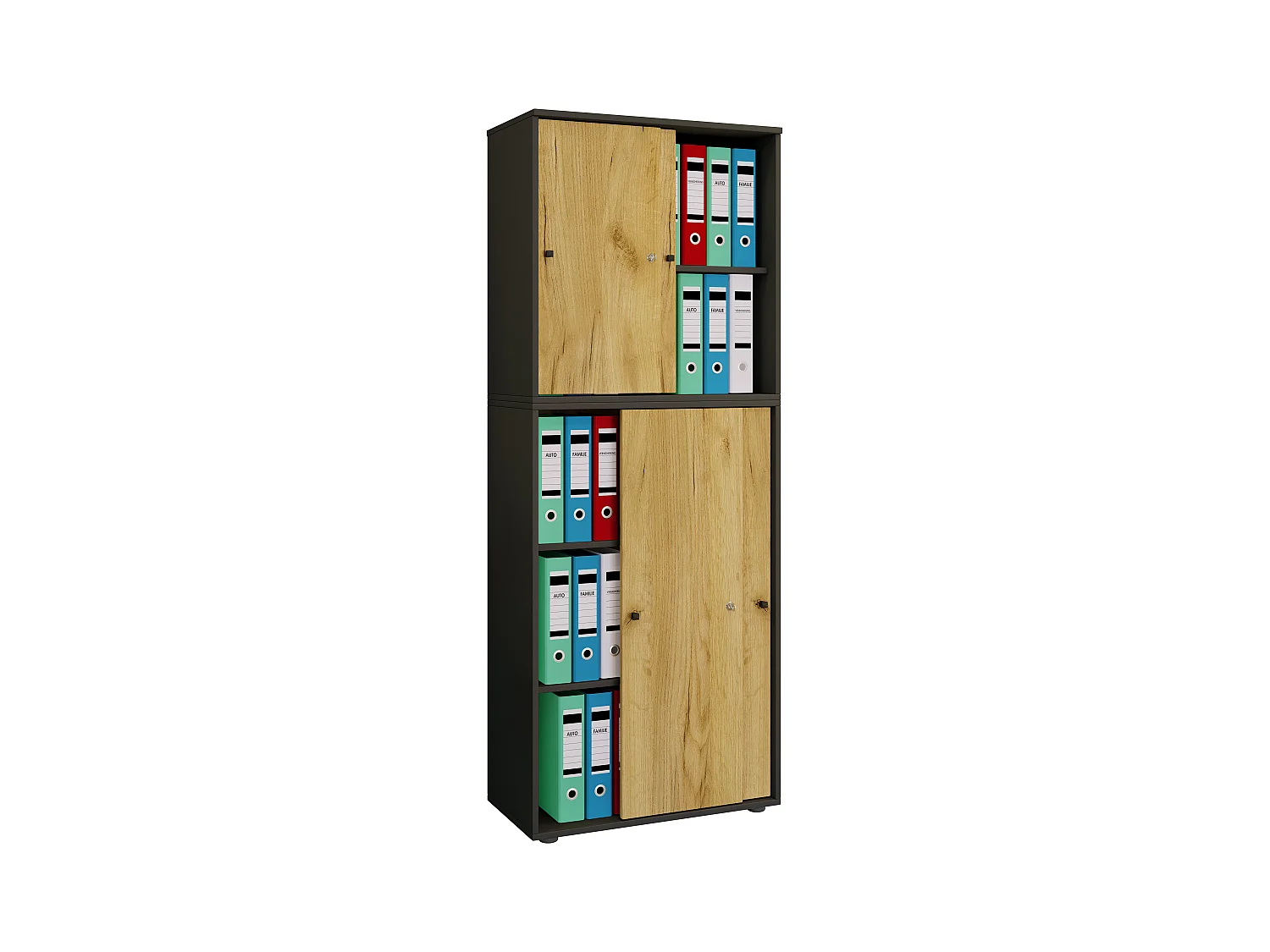 Office cabinet Lona Anthracite / honey oak W. 70 x H. 184 x D. 37 cm