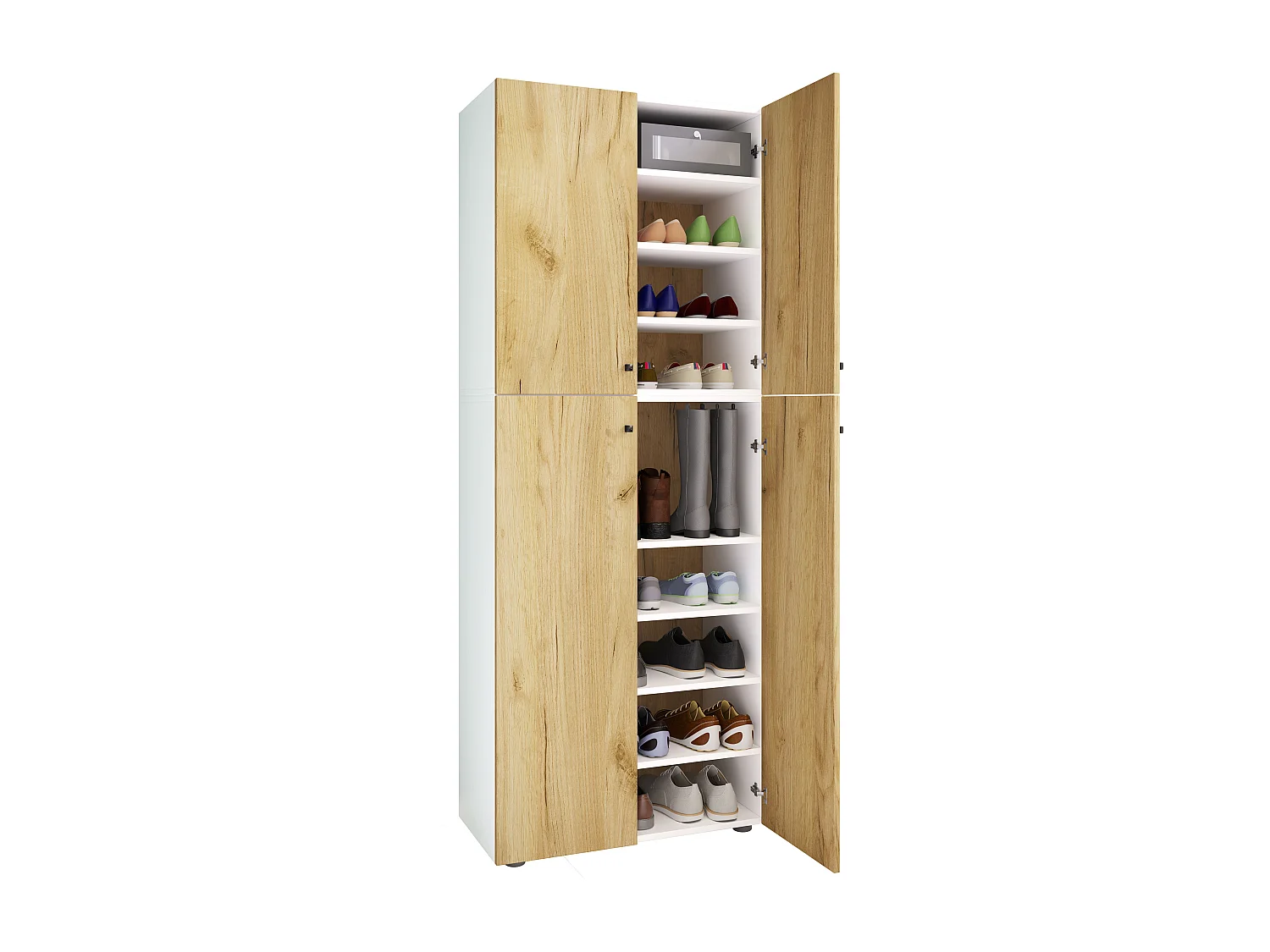 Shoe cabinet Lona White / Honey oak W. 70 x H. 184 x D. 40 cm