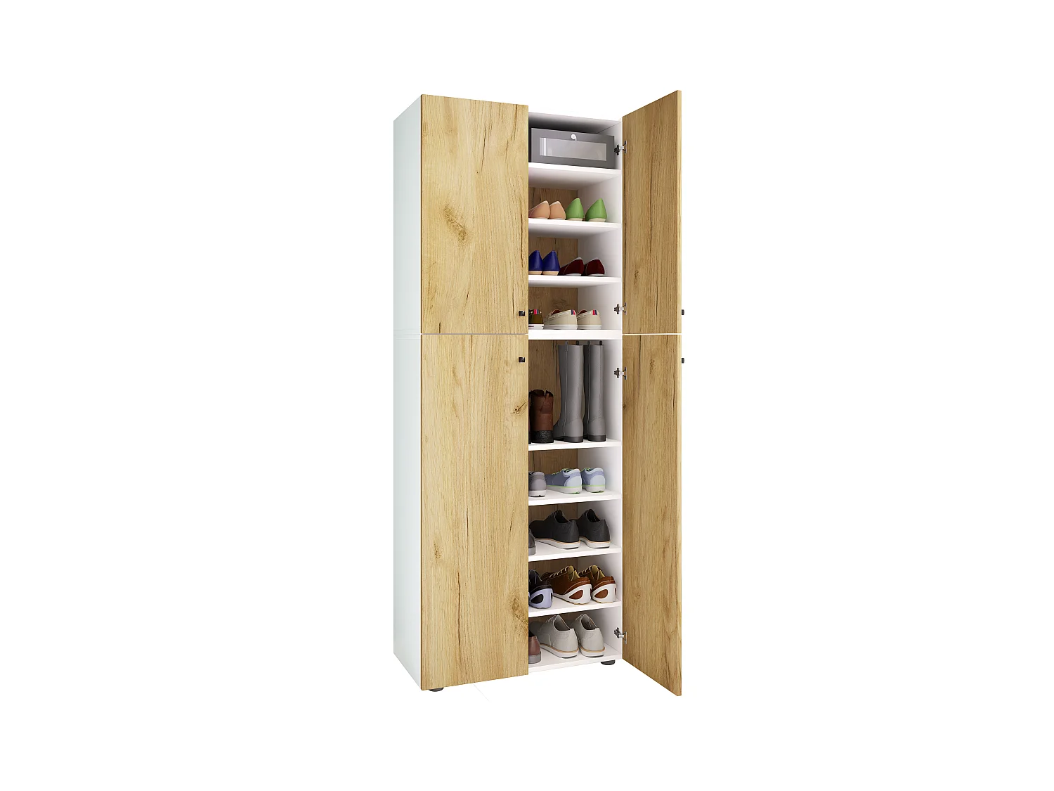 Shoe cabinet Lona White / Honey oak W. 70 x H. 184 x D. 40 cm