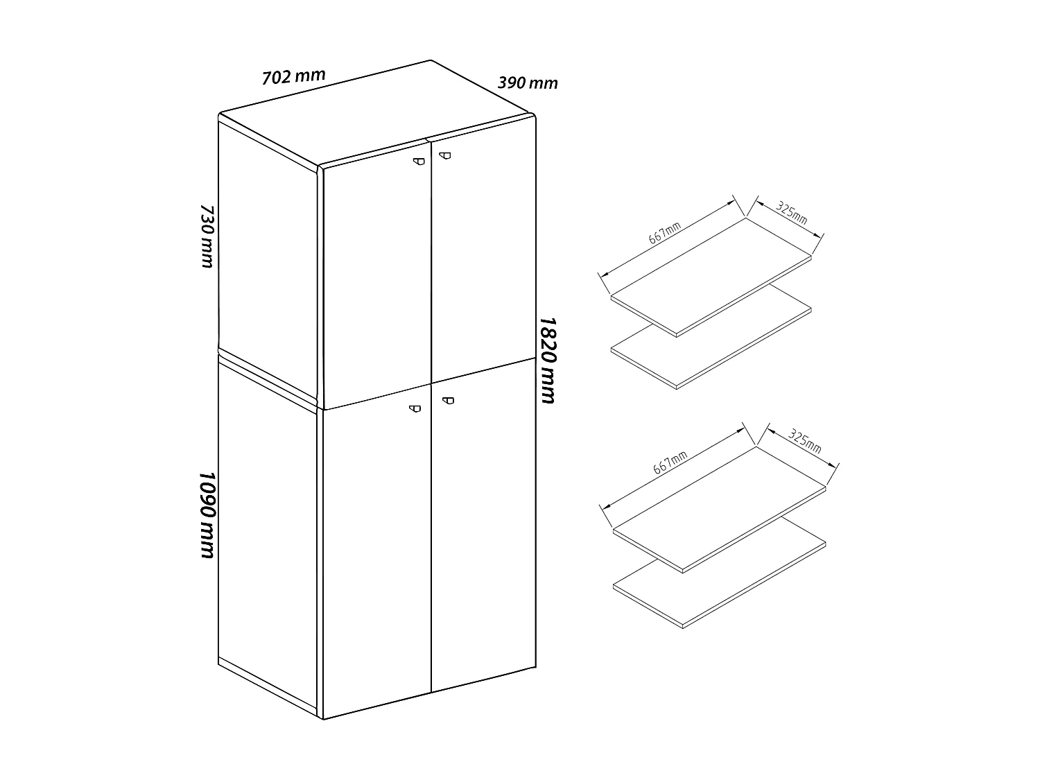 Shoe cabinet Lona White / Honey oak W. 70 x H. 184 x D. 40 cm
