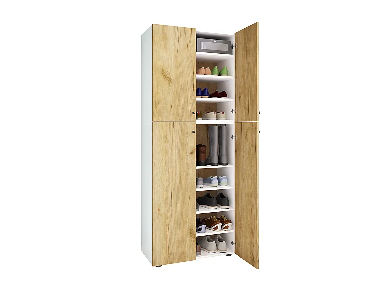 Shoe cabinet Lona White / Honey oak W. 70 x H. 184 x D. 40 cm