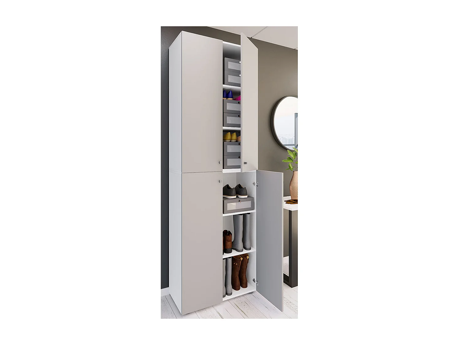 Shoe cabinet Lona White / Gray H. 220 x W. 70 x D. 40cm