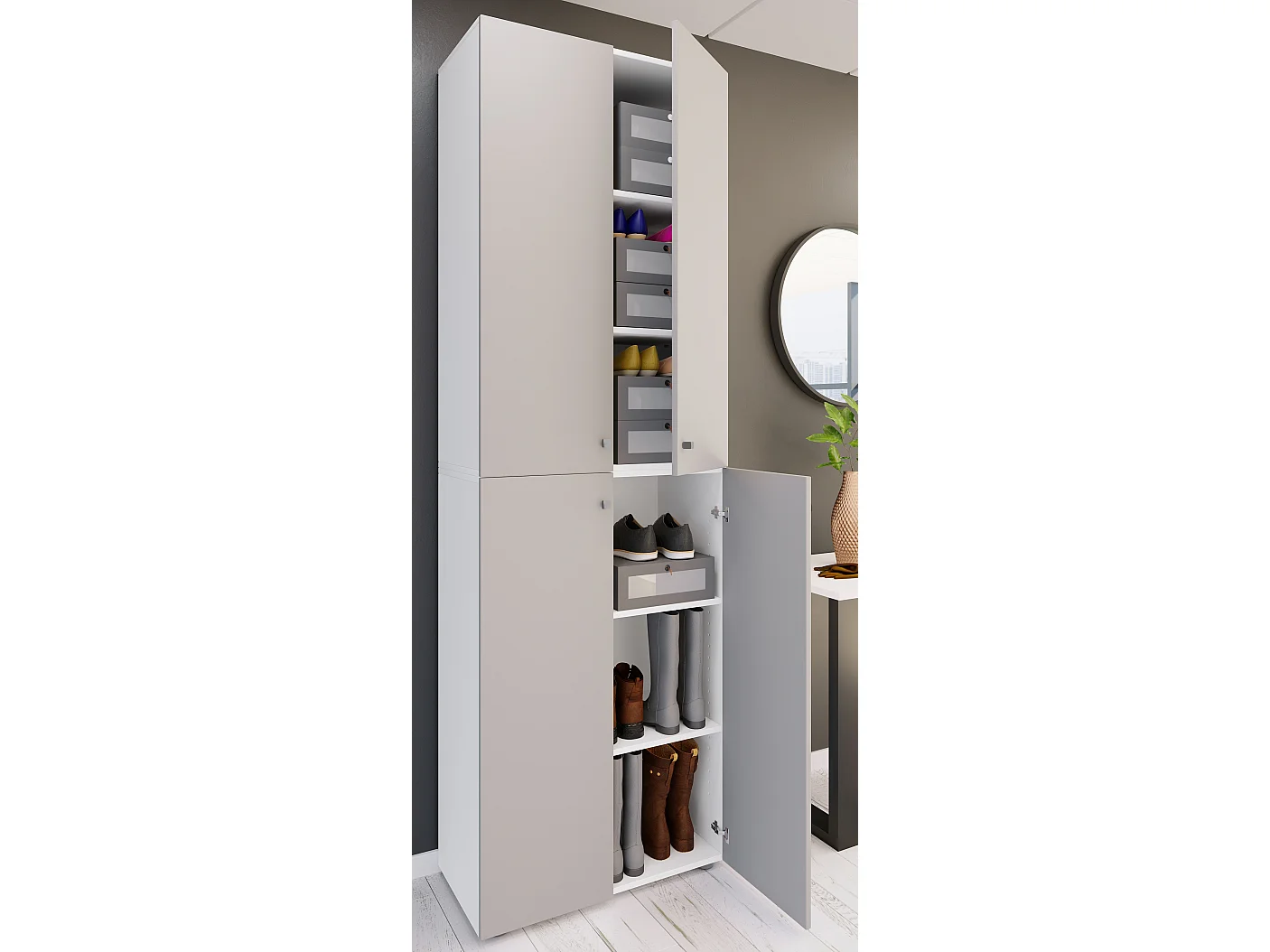 Shoe cabinet Lona White / Gray H. 220 x W. 70 x D. 40cm