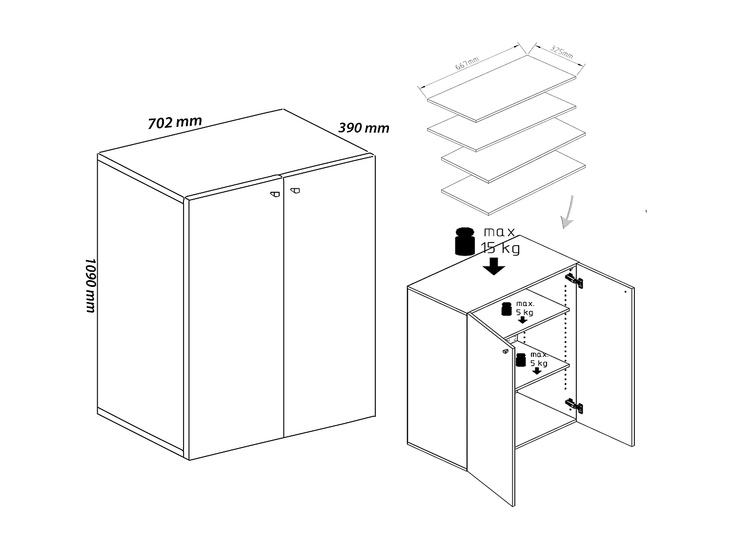Shoe cabinet Lona White H. 110 x W. 70 x D. 39 cm