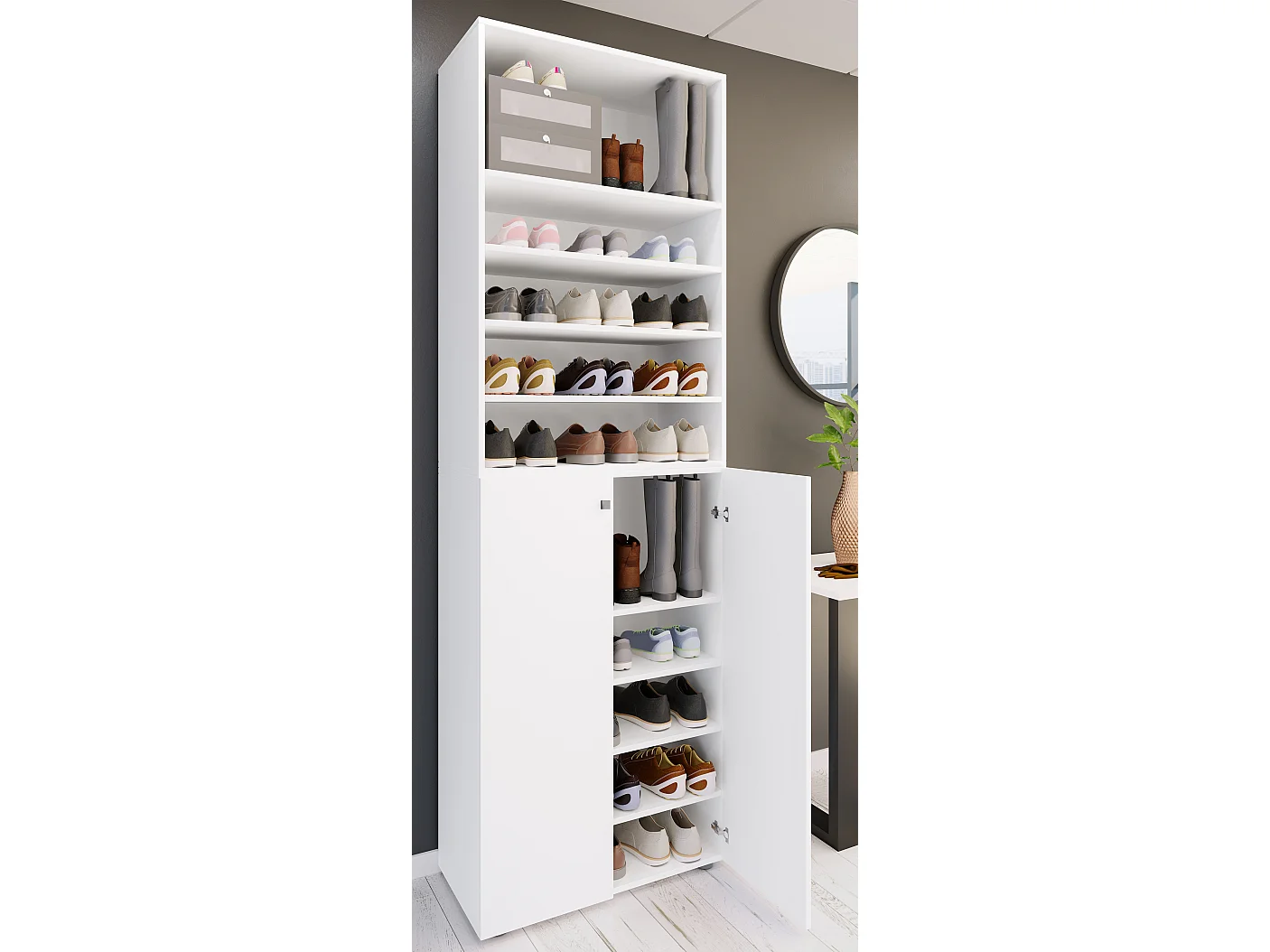 Shoe cabinet Lona White H. 220 x W. 70 x D. 40cm