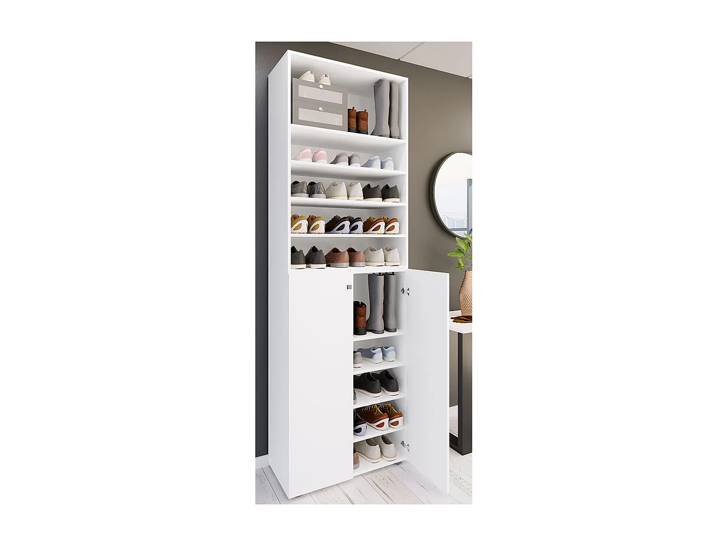 Shoe cabinet Lona White H. 220 x W. 70 x D. 40cm