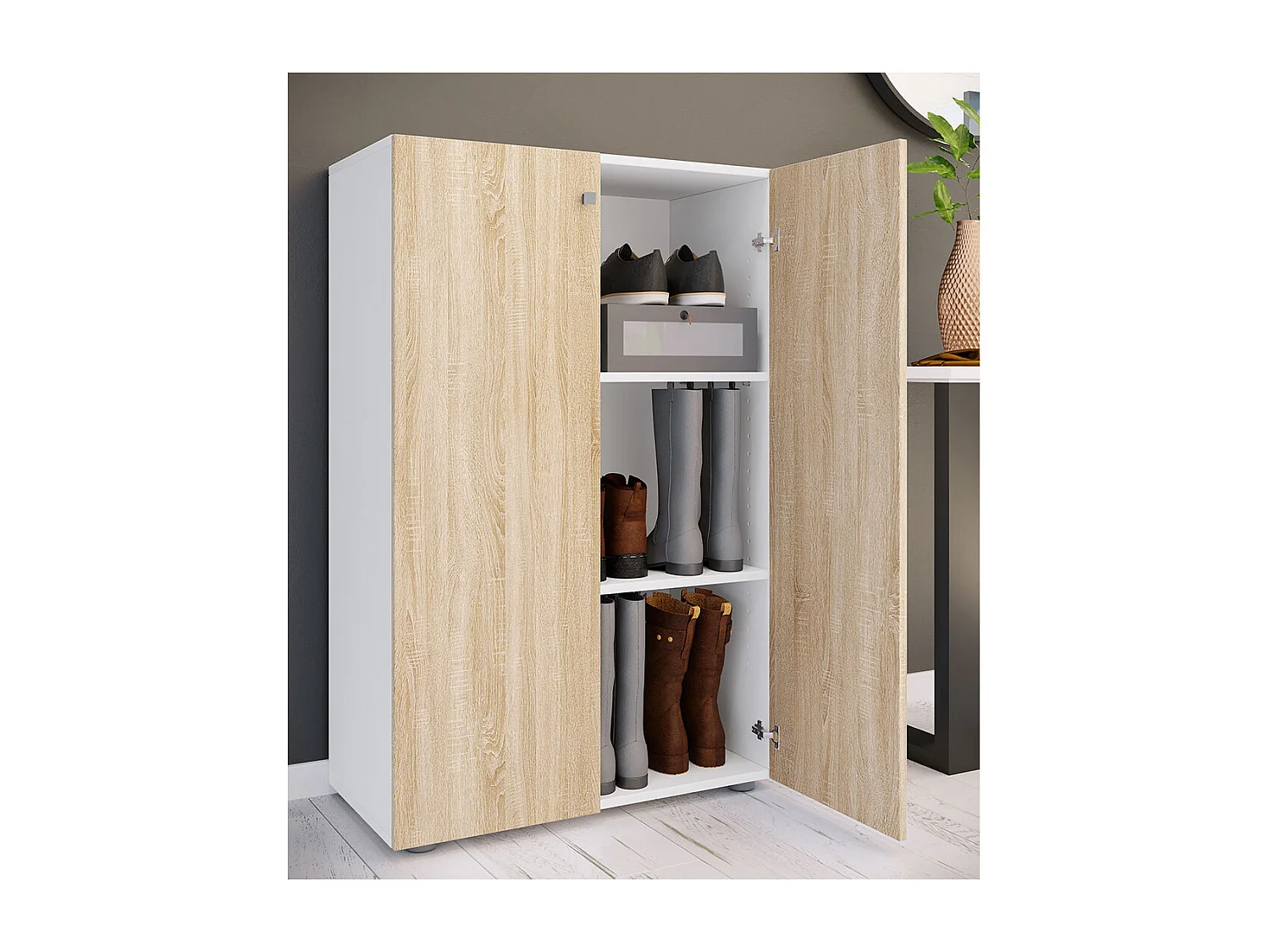Shoe cabinet Lona White / Sonoma oak H. 110 x W. 70 x D. 39 cm