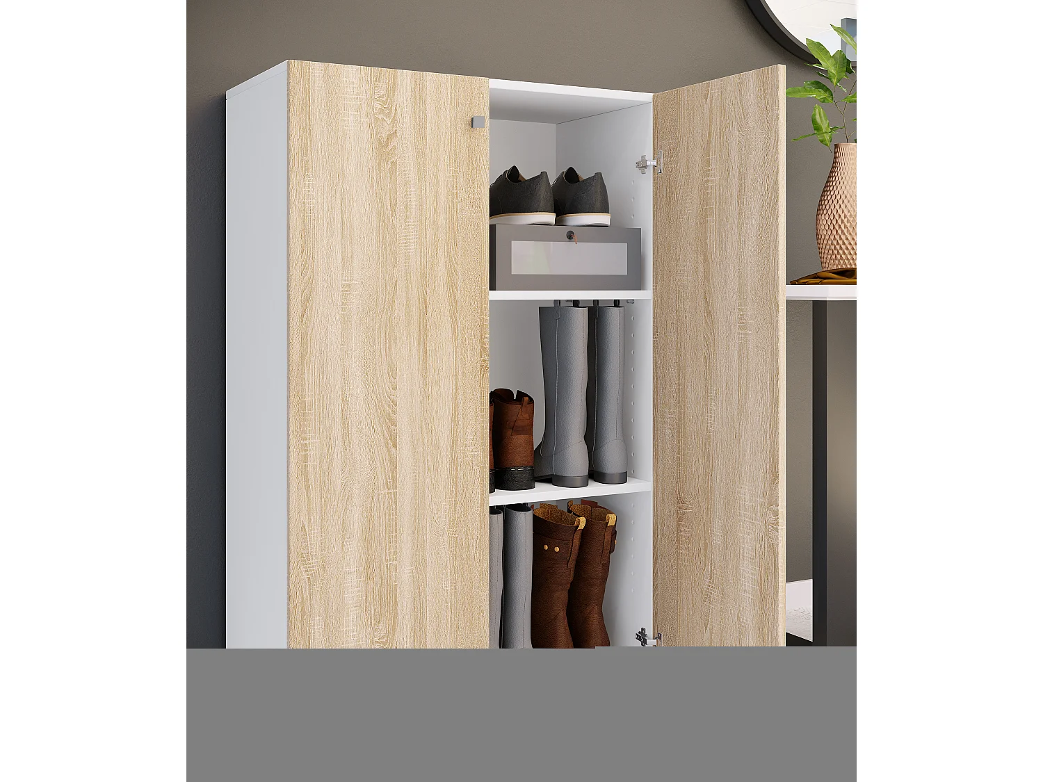 Shoe cabinet Lona White / Sonoma oak H. 110 x W. 70 x D. 39 cm