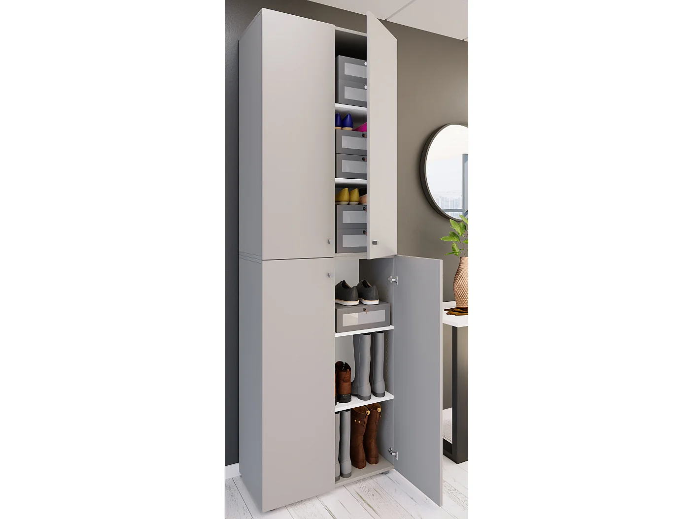 Shoe cabinet Lona Gray H. 220 x W. 70 x D. 40cm