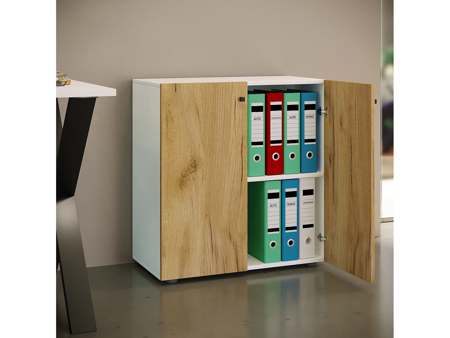 Office cabinet Lona White / Honey oak W. 70 x H. 74 x D. 40 cm