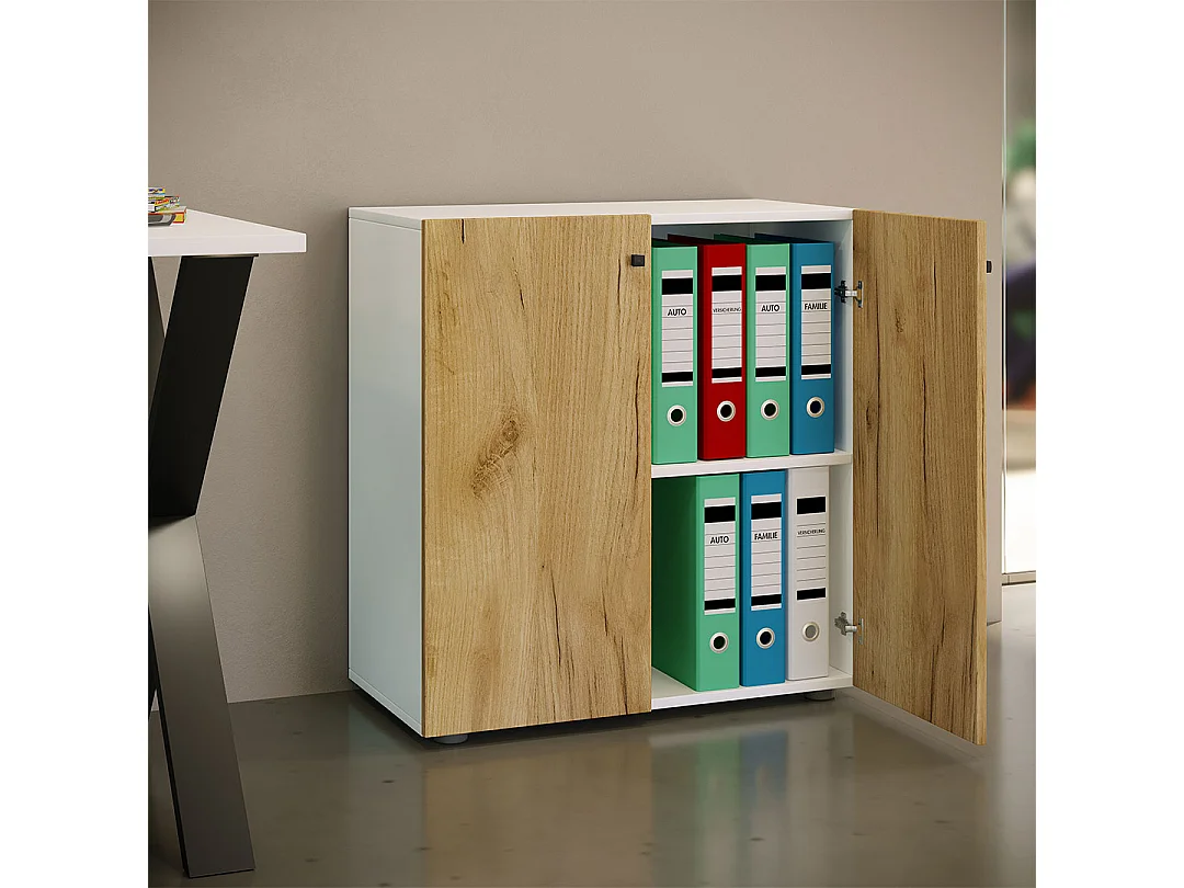 Office cabinet Lona White / Honey oak W. 70 x H. 74 x D. 40 cm
