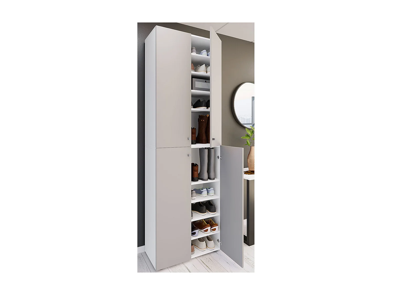 Shoe cabinet Lona White / Gray H. 220 x W. 70 x D. 40cm