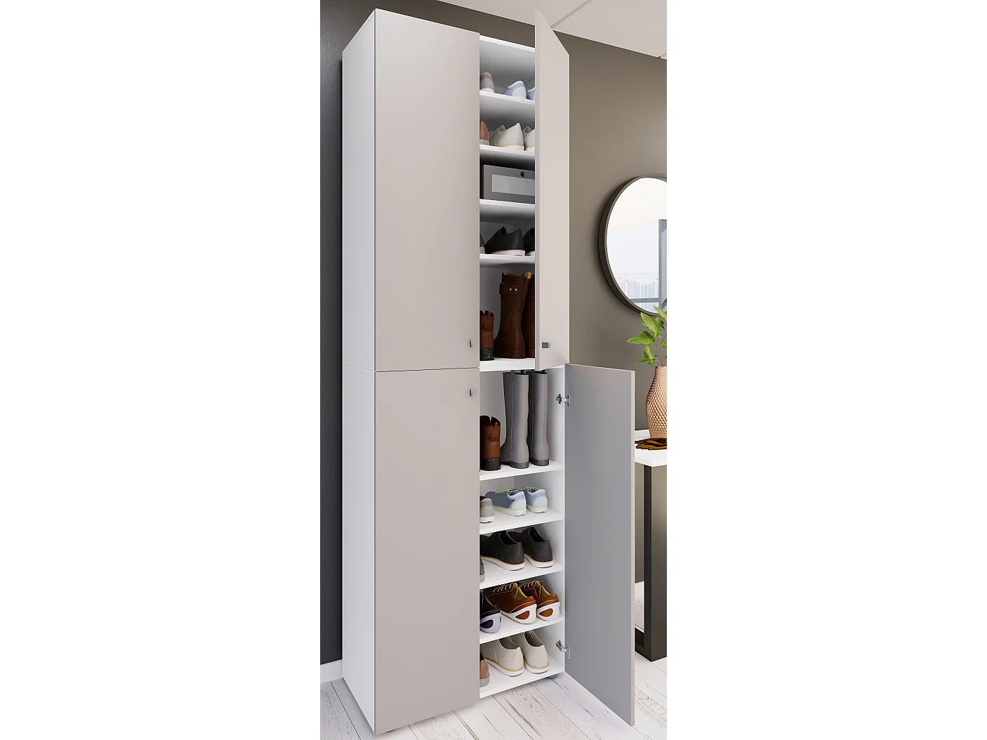 Shoe cabinet Lona White / Gray H. 220 x W. 70 x D. 40cm