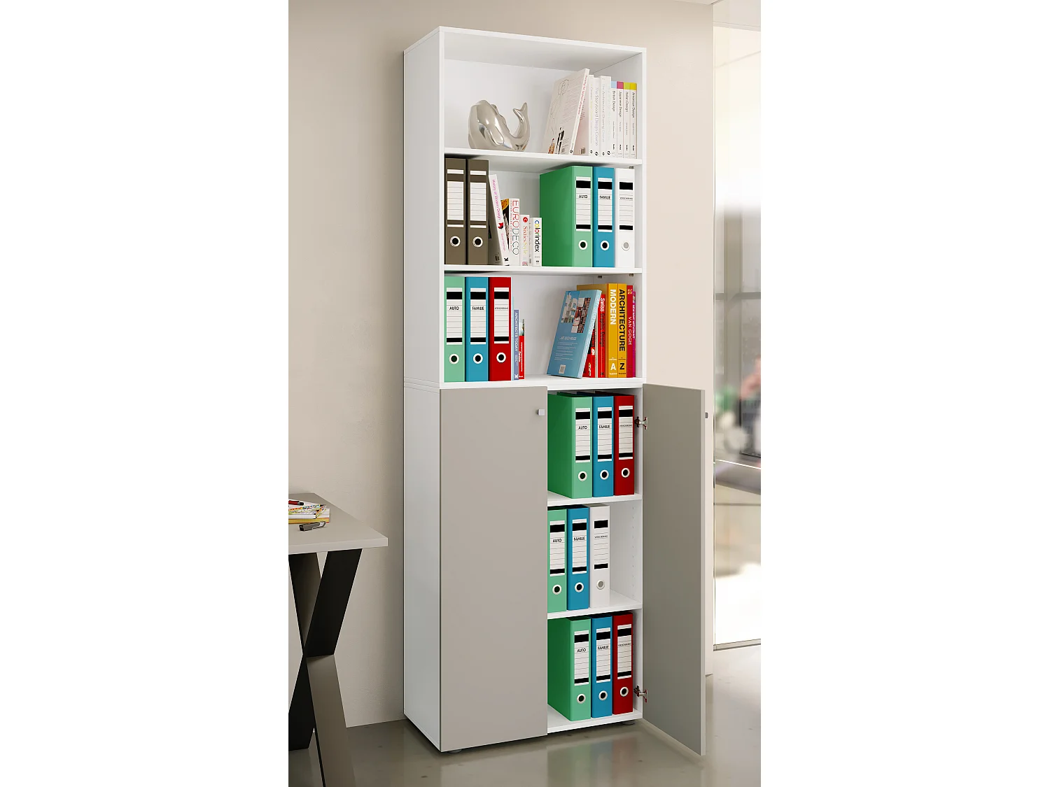 Office cabinet Ulas White / Gray H. 220 x W. 70 x D. 40cm