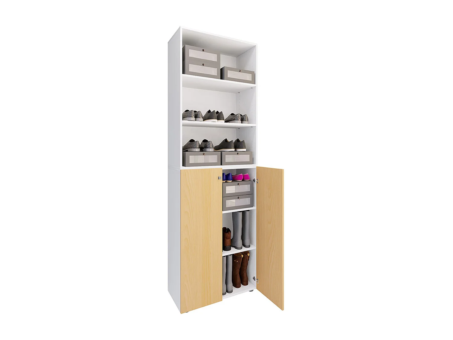Shoe cabinet Lona White / Beech H. 220 x W. 70 x D. 40cm